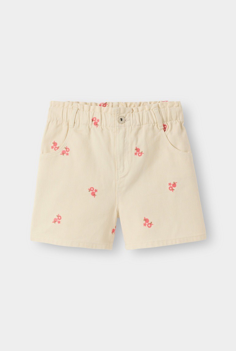 Short denim brodé beige fille - Craie