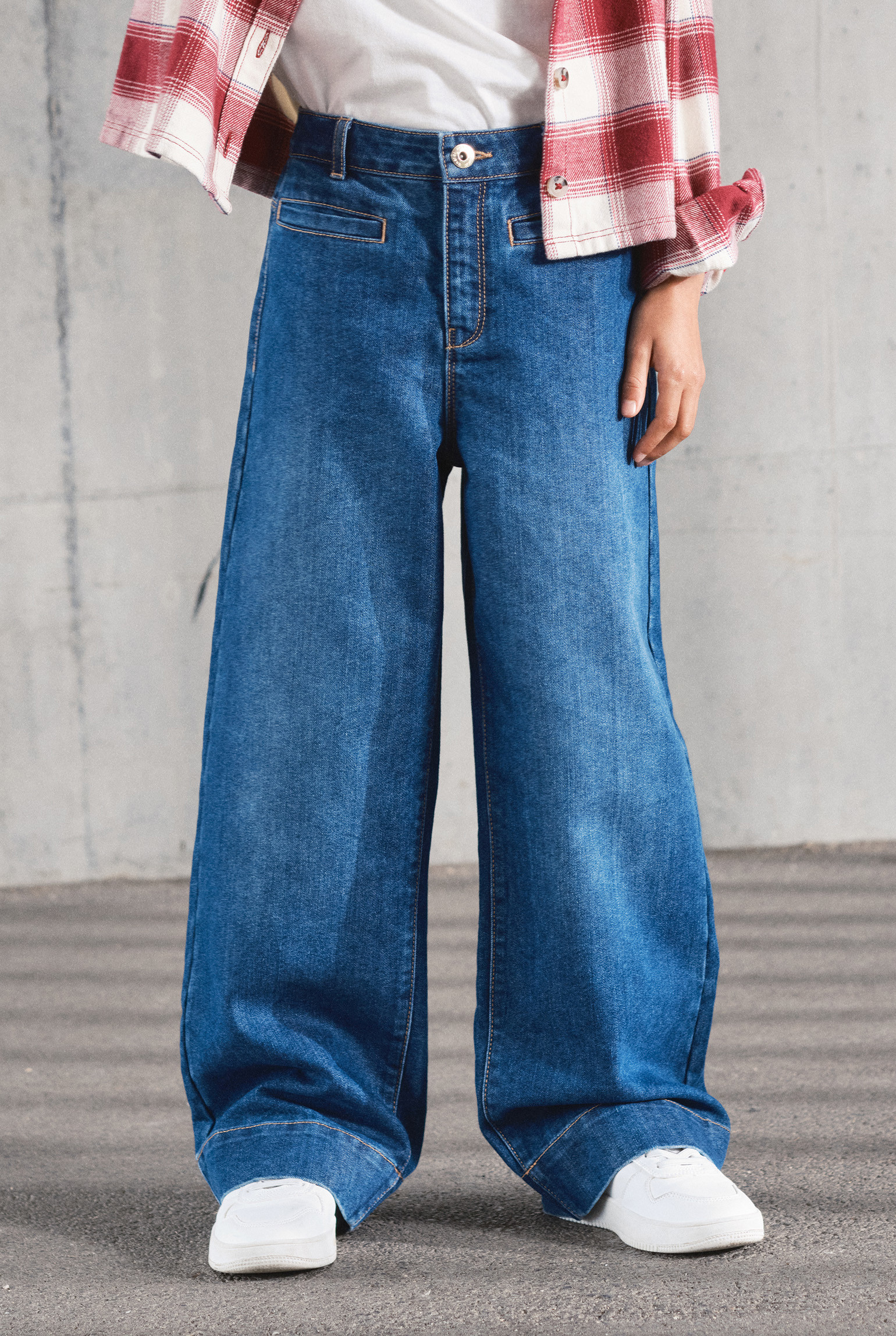 Jean large bleu fille - Denim bleu