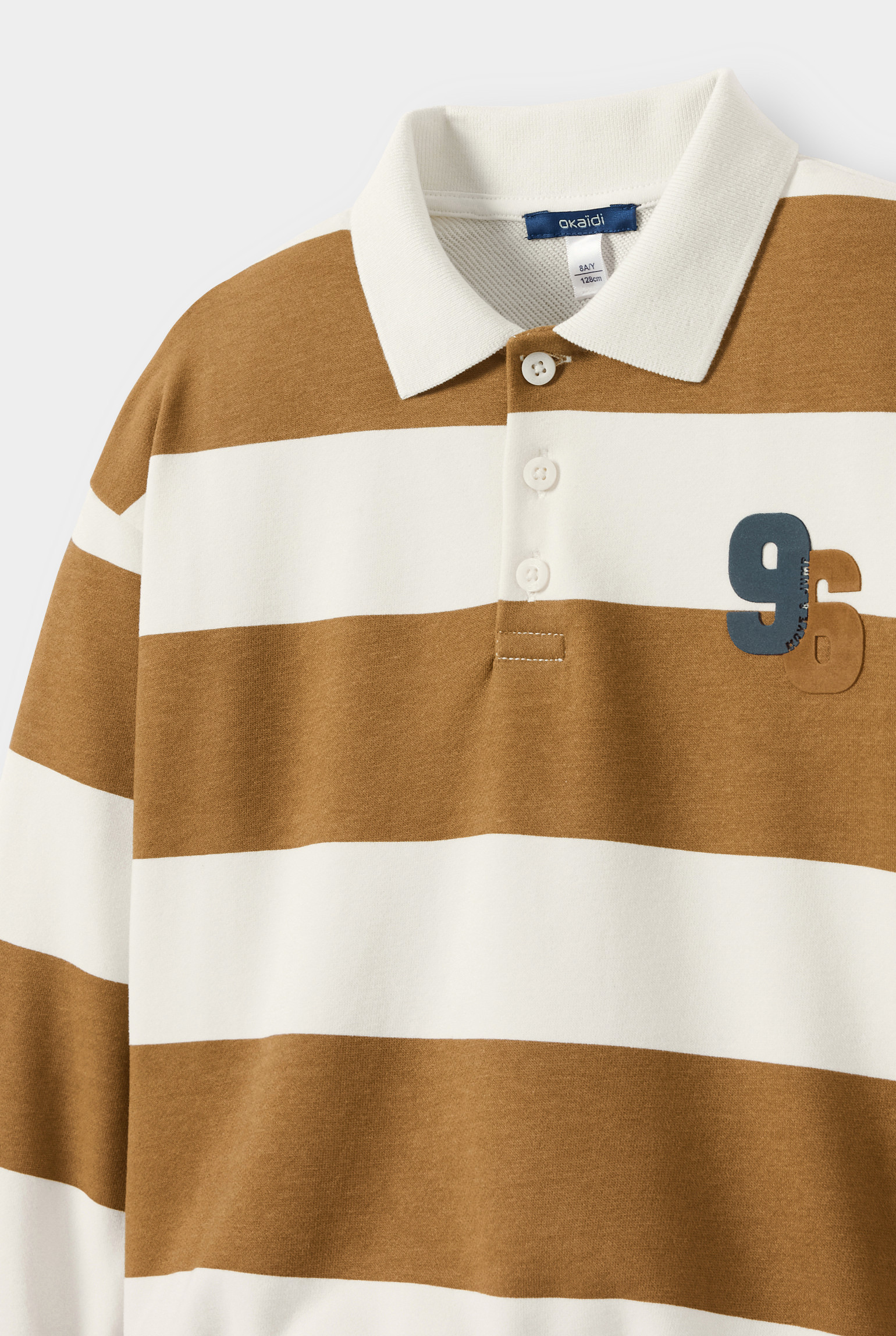 Polo rayé bleu marine garçon - Rayures marron