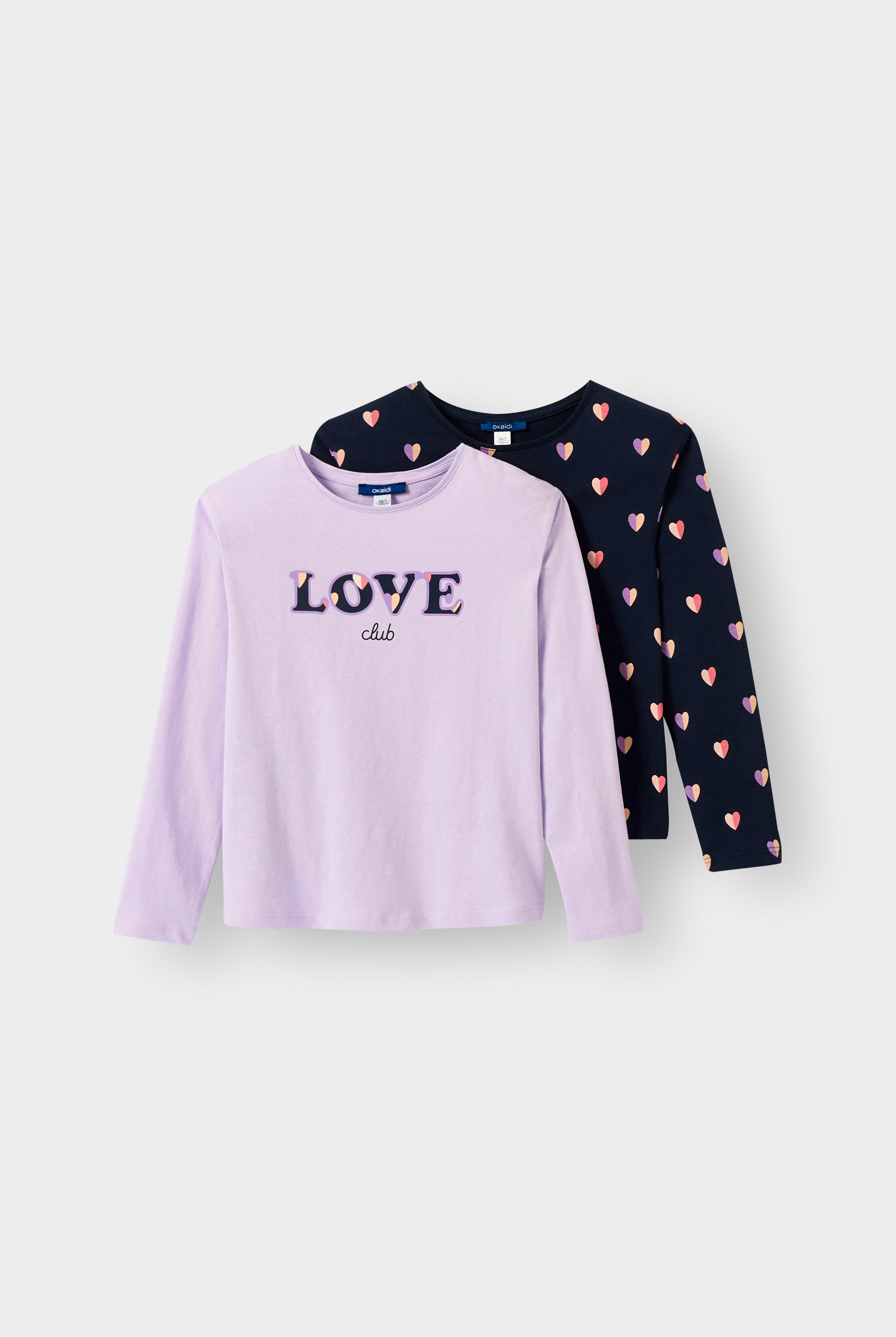 T-shirt manches longues mauve fille (lot de 2) - Violet Lupin