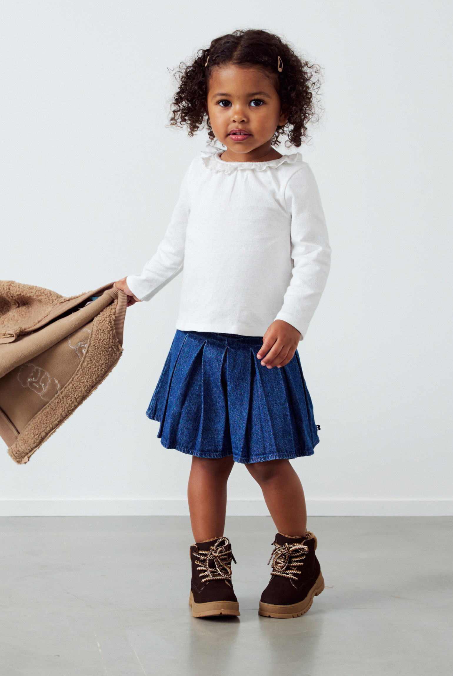Short plissé denim bleu bébé fille - Denim bleu stone