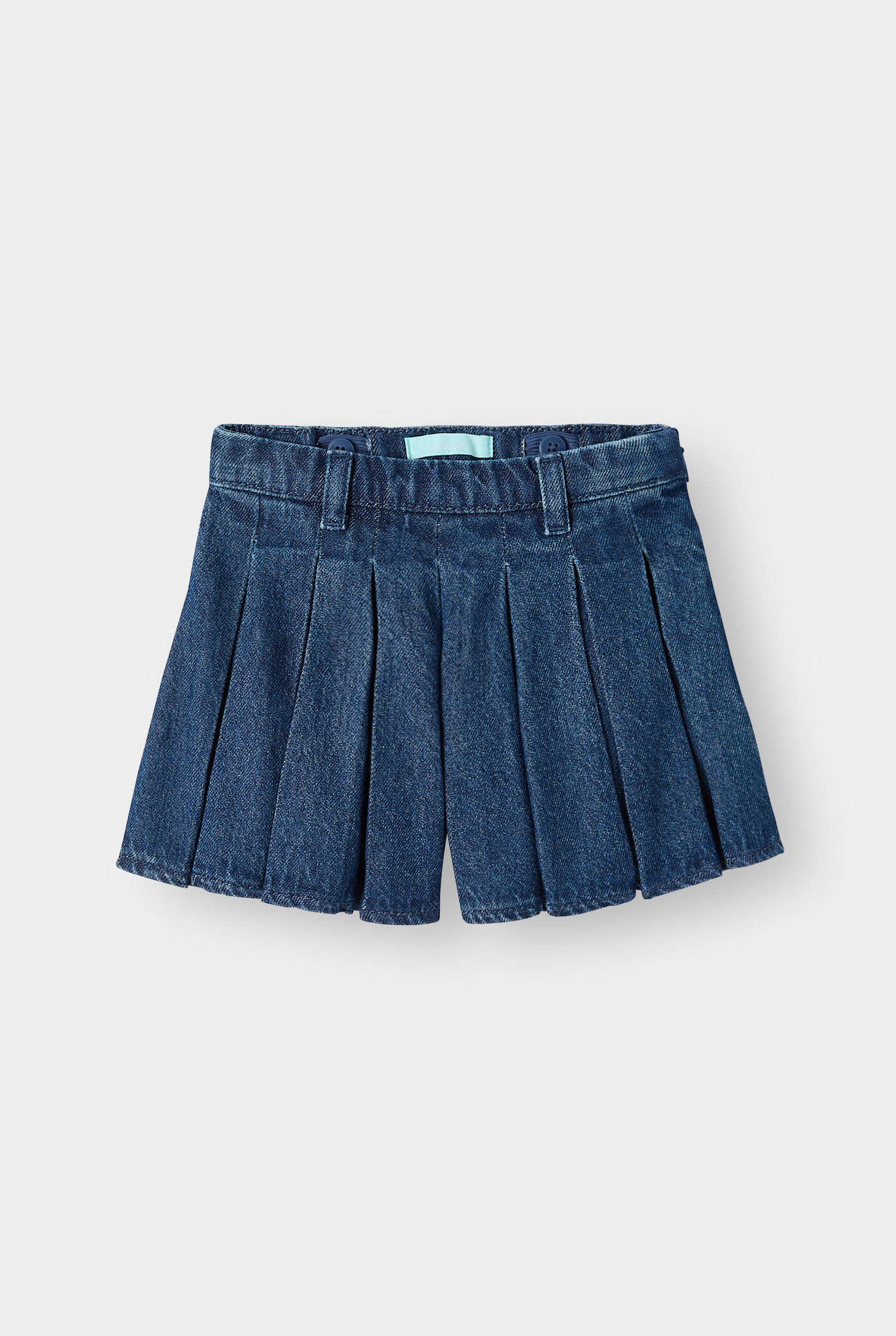 Short plissé denim bleu bébé fille - Denim bleu stone