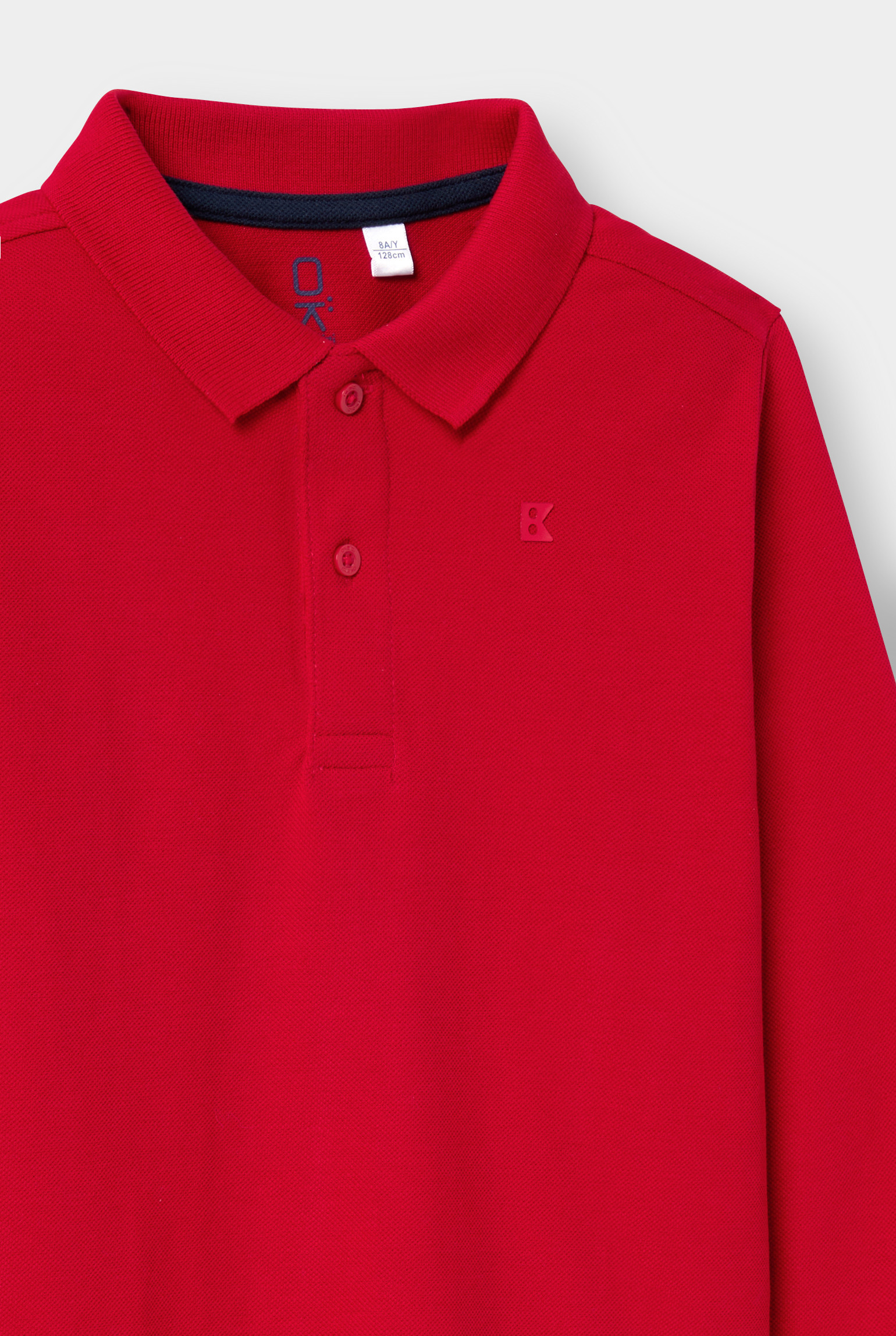 Polo manches longues blanc garçon - Rouge Pompier