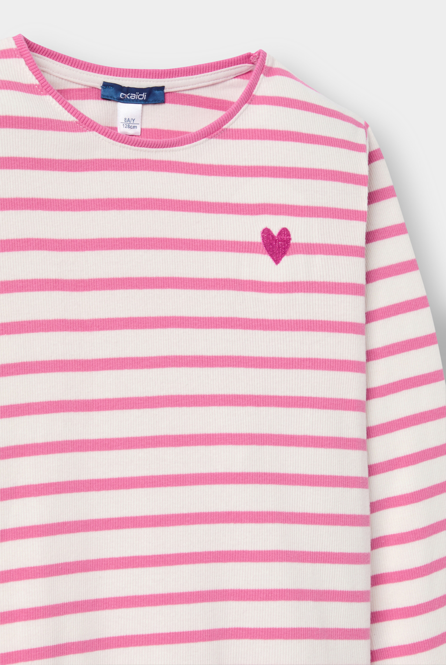 T-shirt rayé blanc fille - Rayures rose