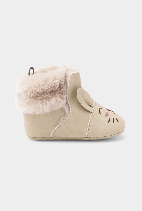 Chaussons fourrés lapin beige bébé fille 1