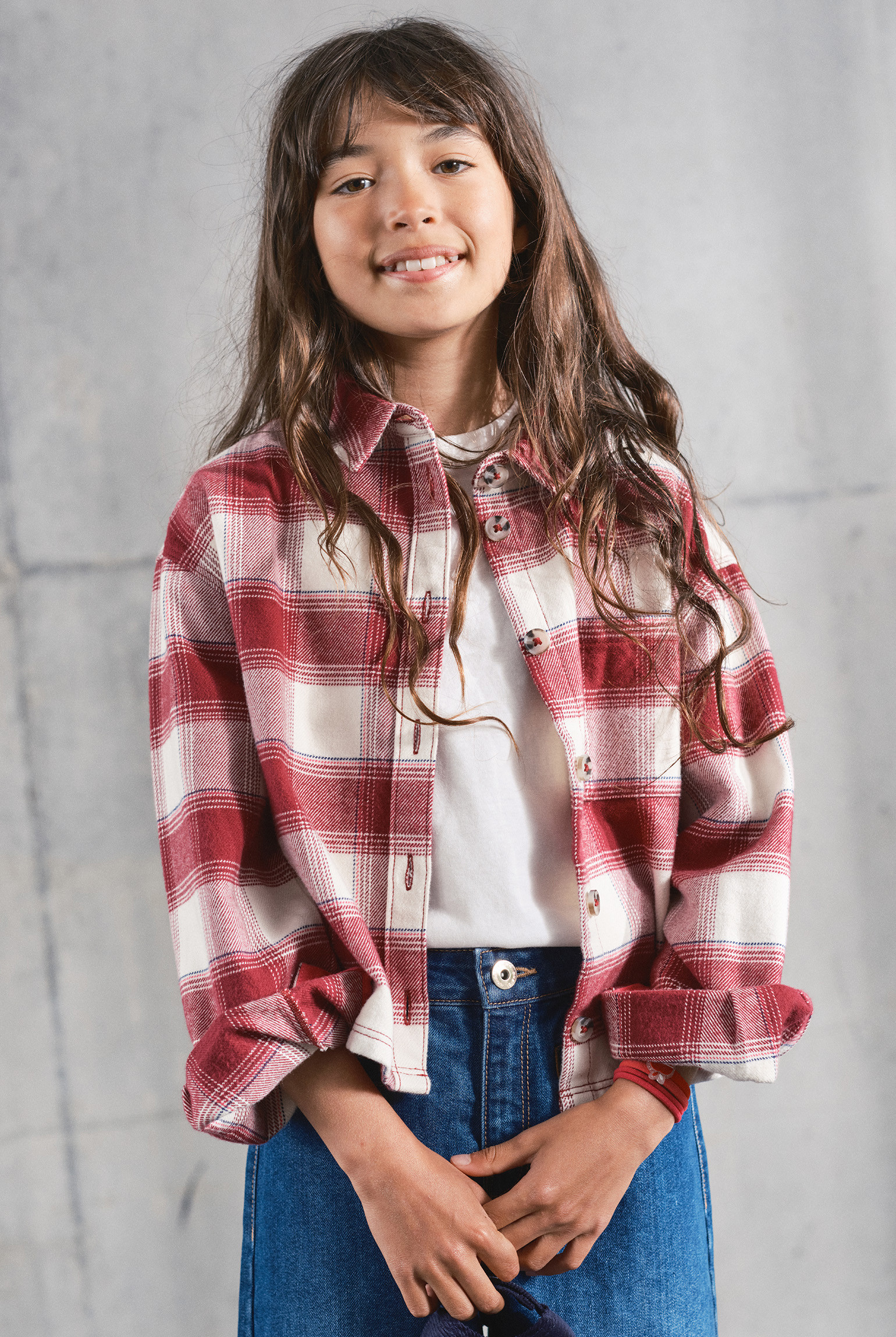 Chemise à carreaux twill rouge fille - Carreaux rose
