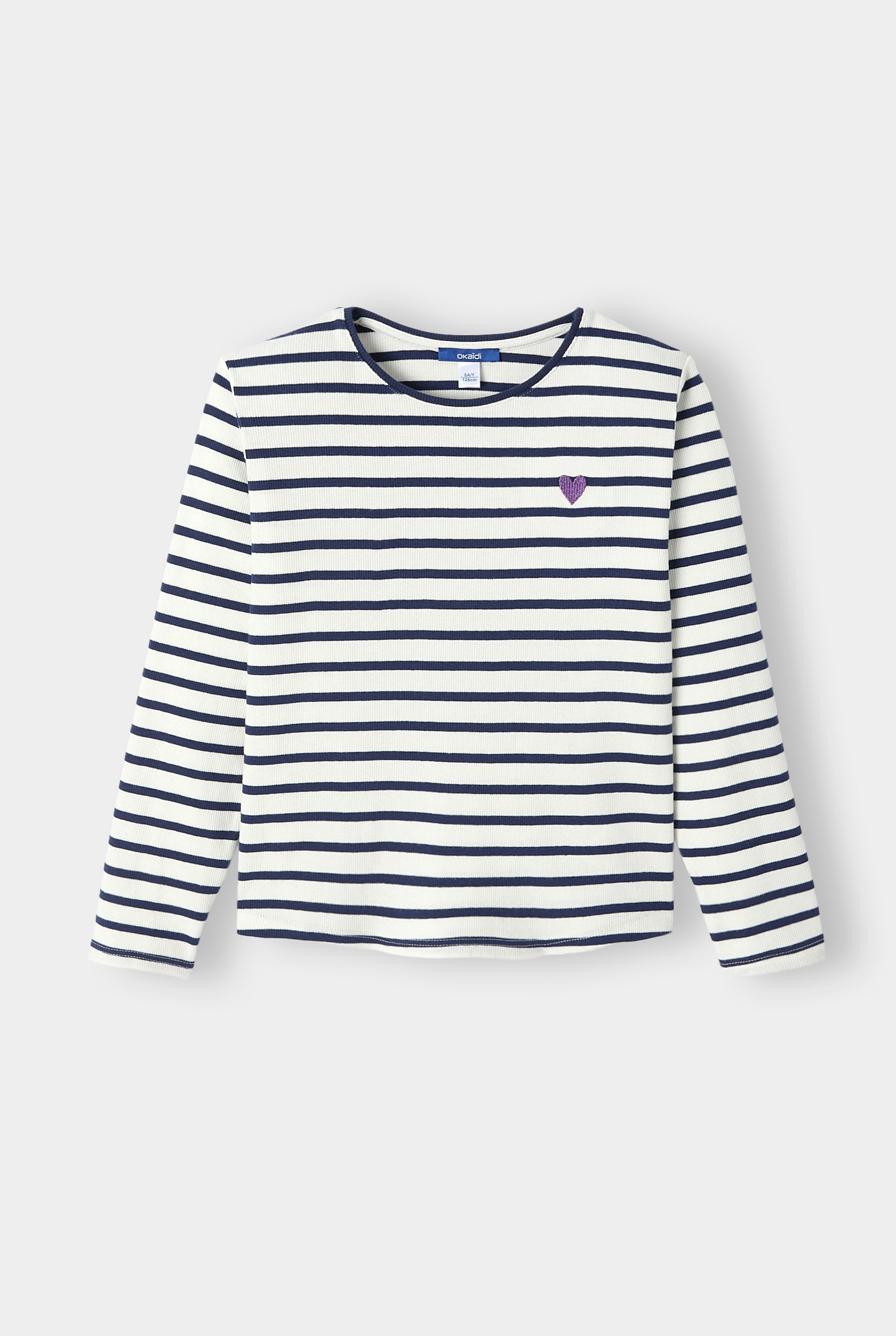 T-shirt rayé blanc fille - Rayures bleu