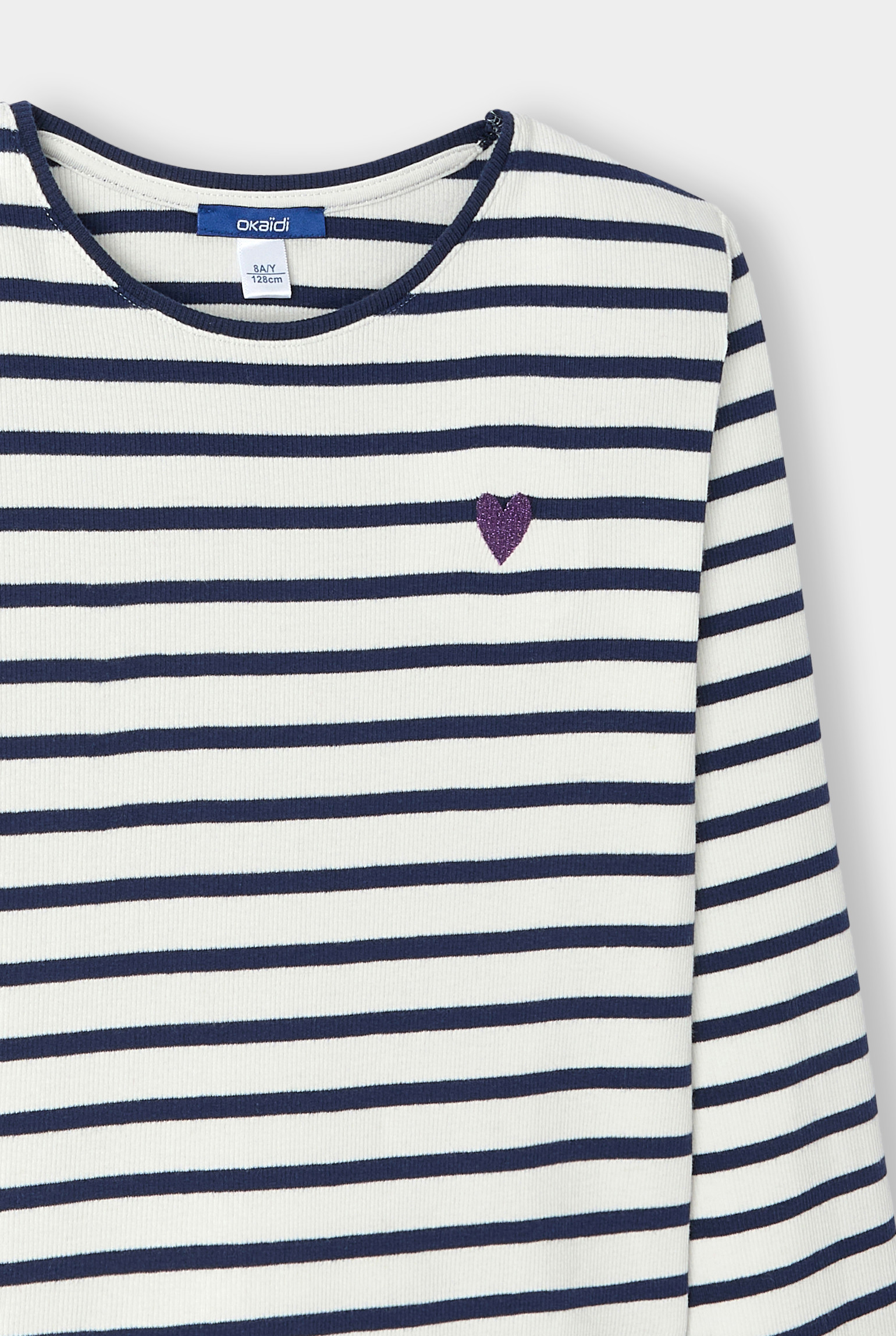 T-shirt rayé blanc fille - Rayures bleu