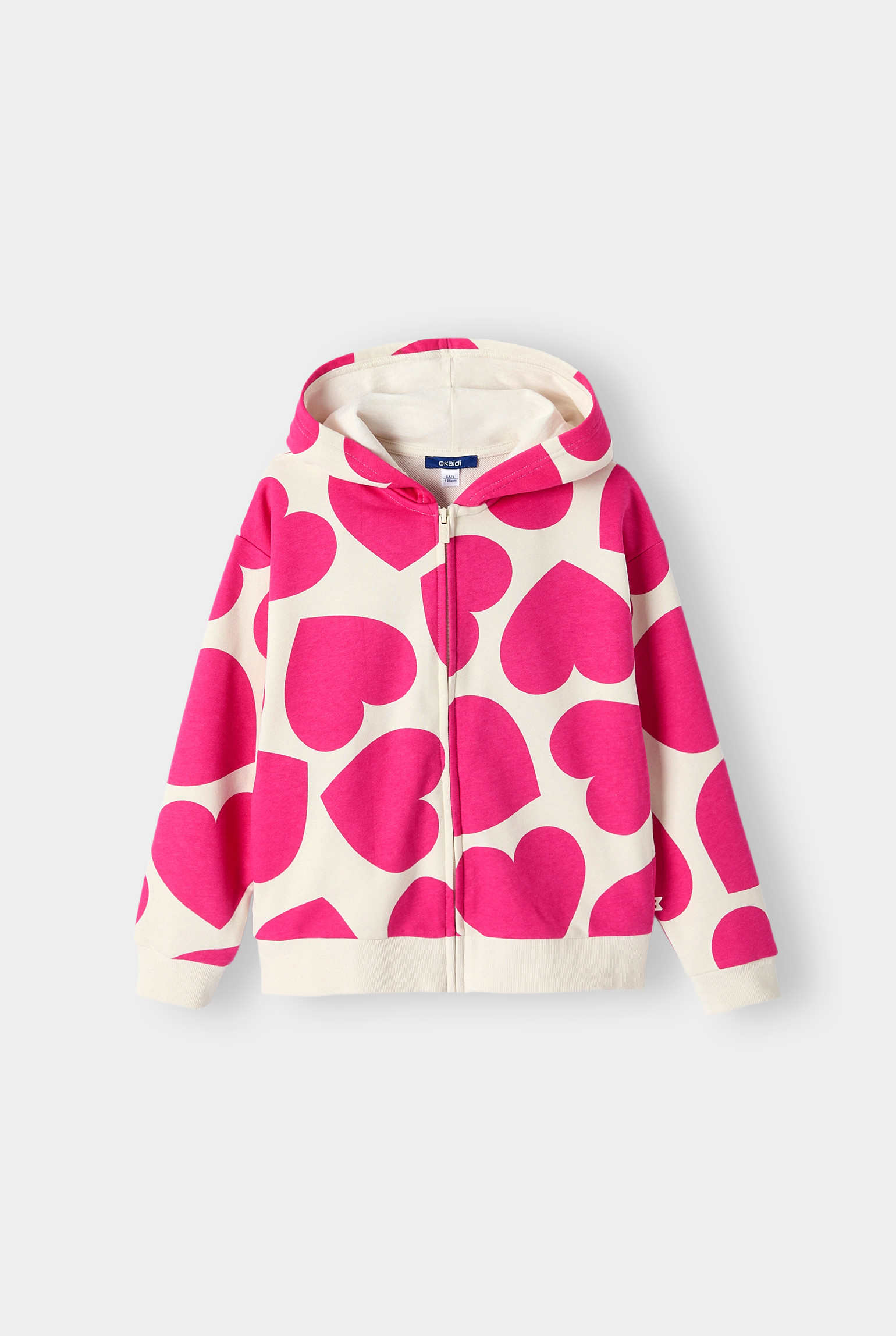 Sweat zippé à capuche rose fille - Imprimé rose