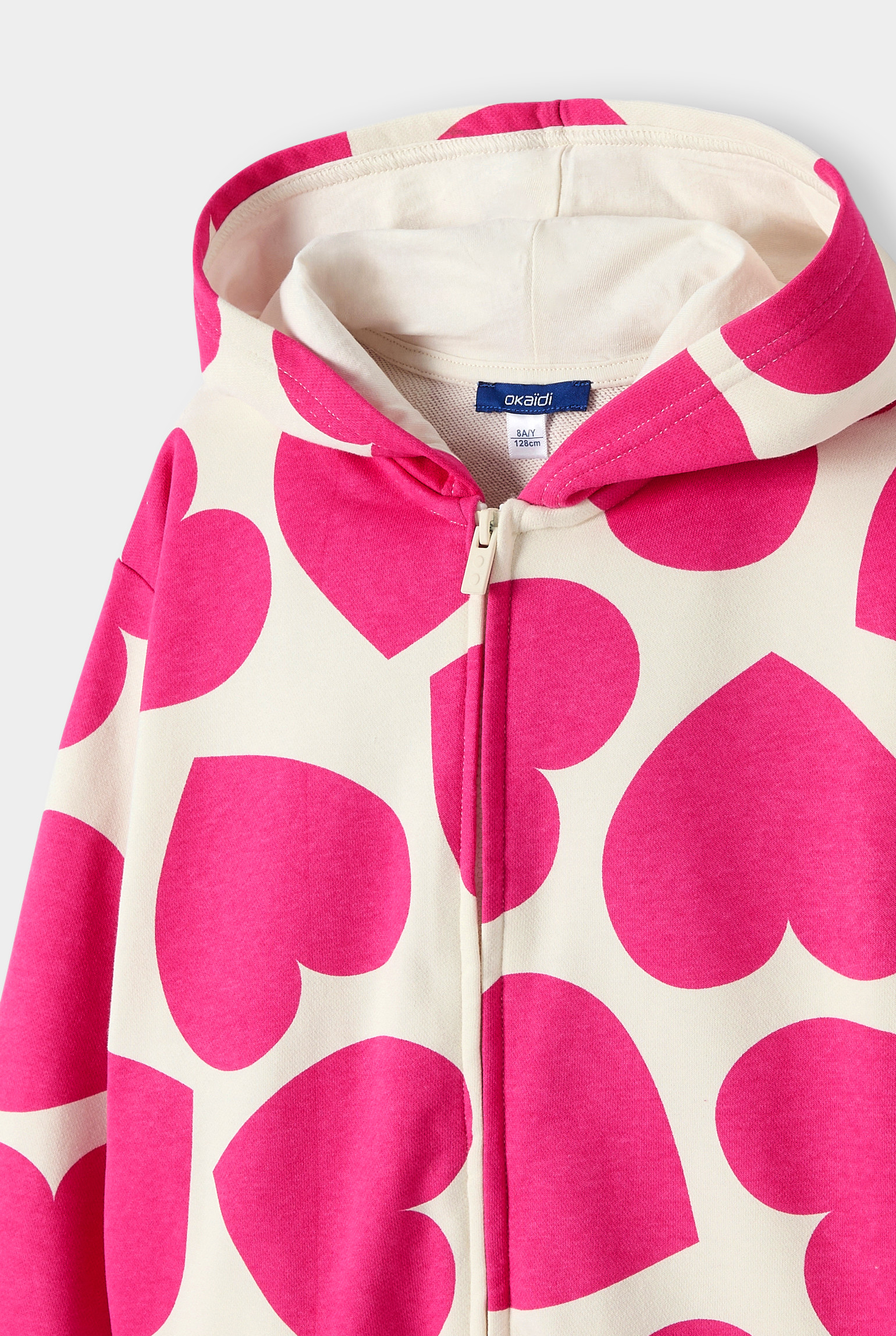 Sweat zippé à capuche rose fille - Imprimé rose