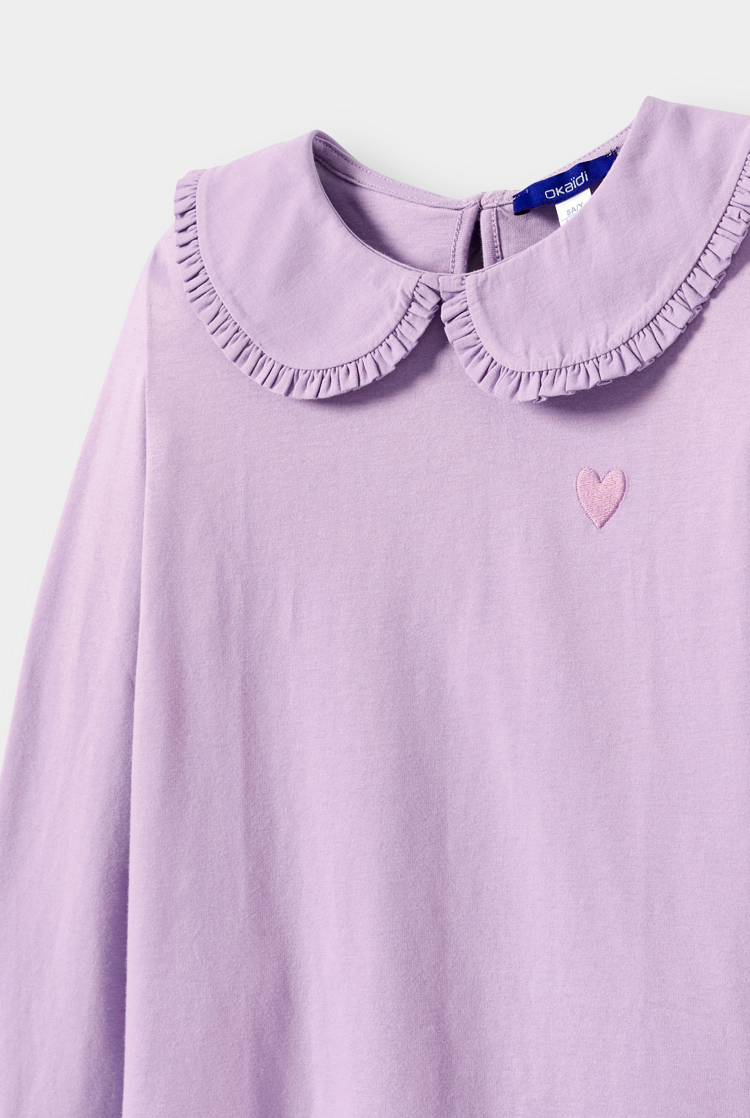 T-shirt manches longues col Claudine blanc Fille - Violet Lupin