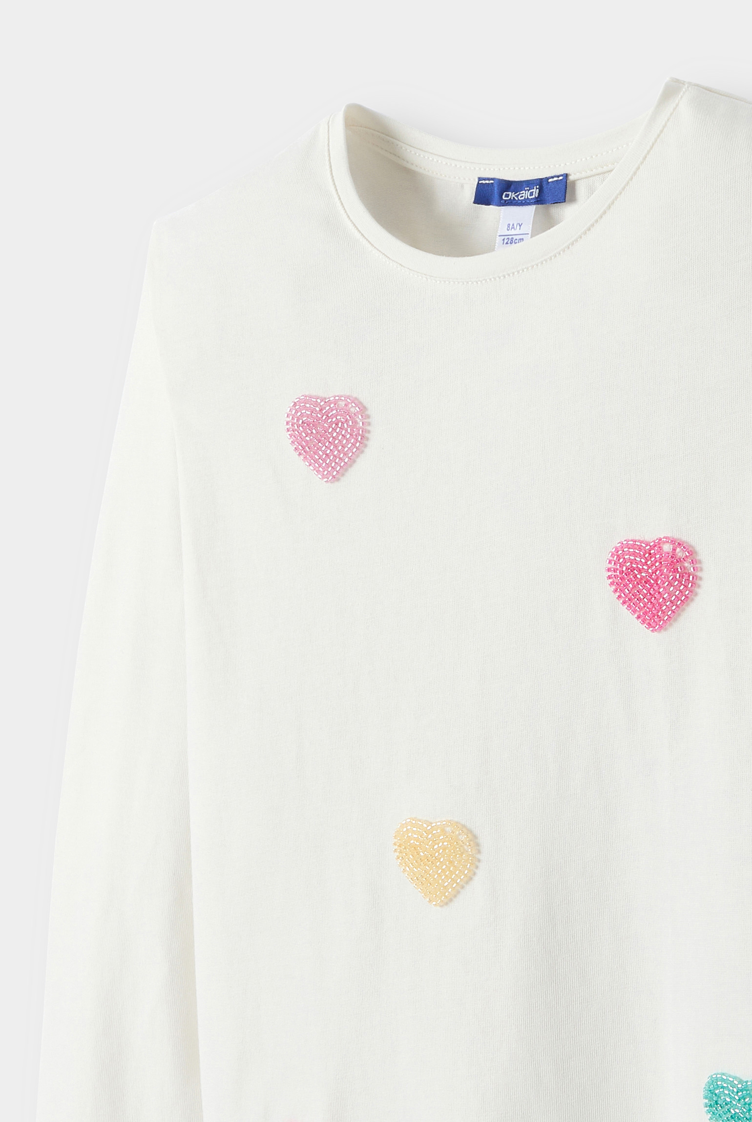 T-shirt blanc avec motifs pommes fille - Multicolore