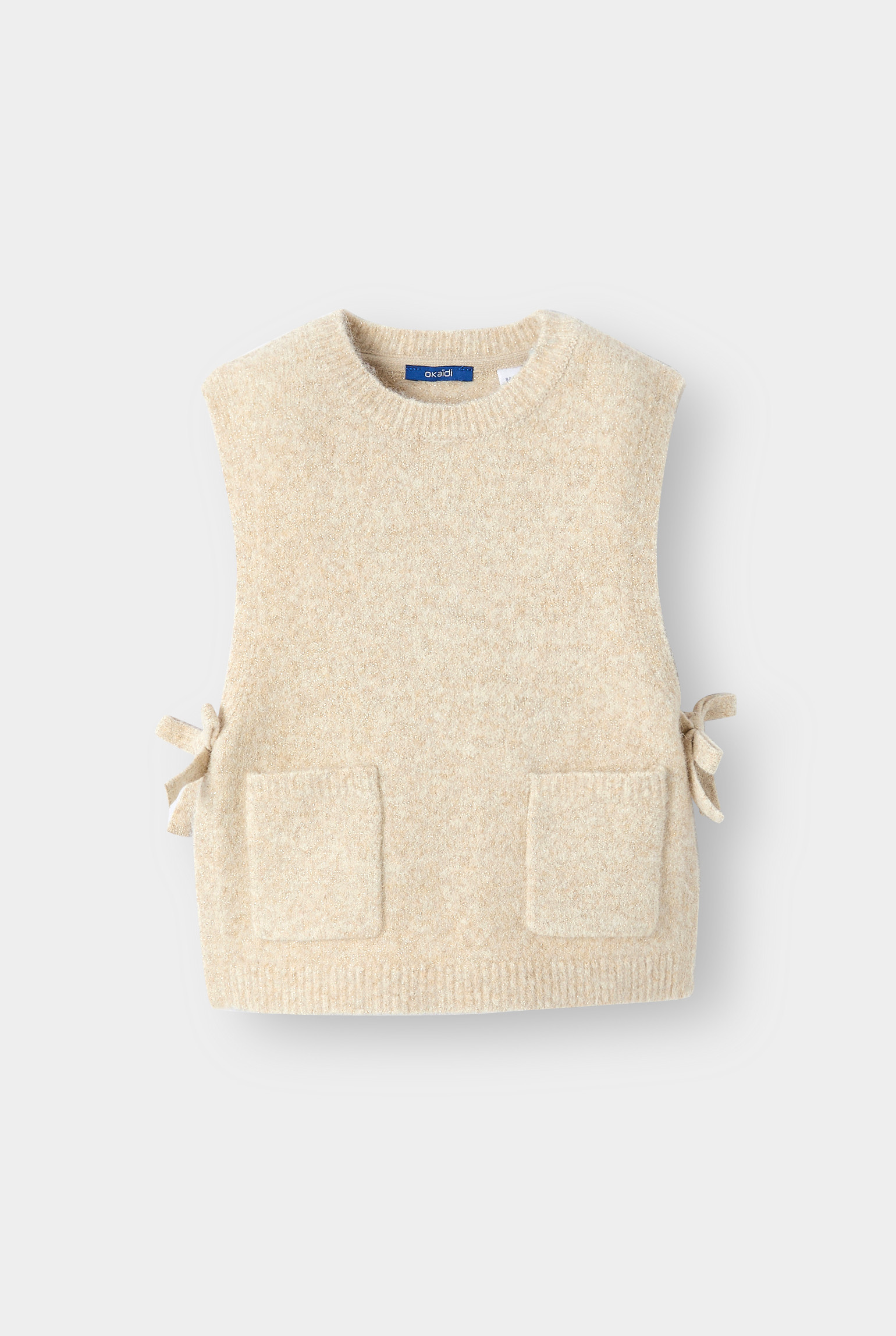 Pull sans manches beige fille - beige chiné pâle