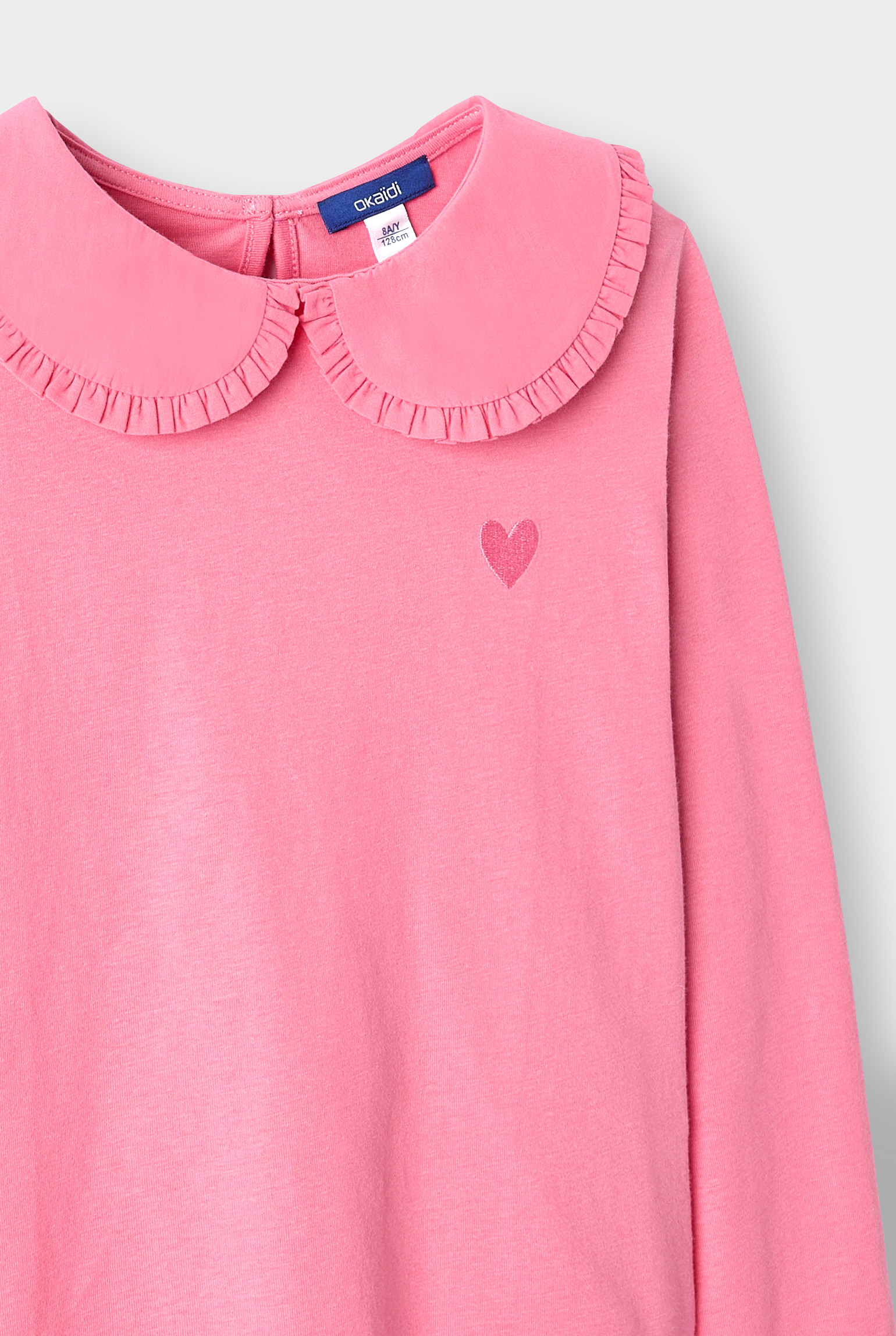 T-shirt manches longues col Claudine blanc Fille - Rose blush