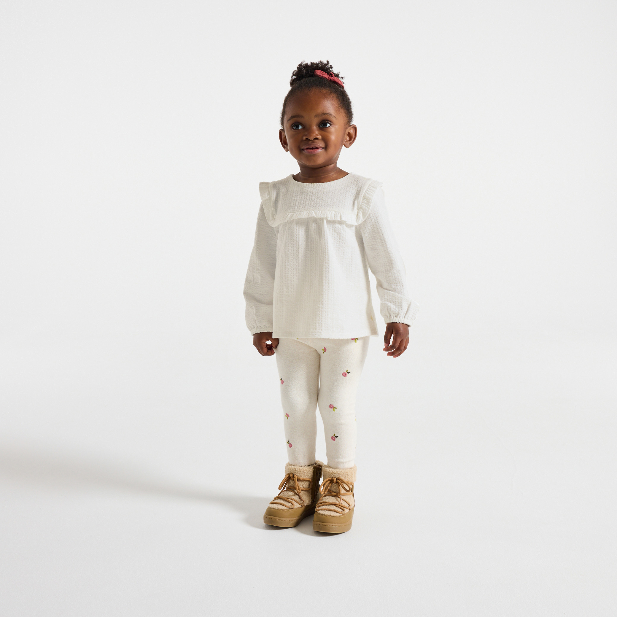 Blouse fantaisie à volants fleurie blanc bébé fille - Blanc écru
