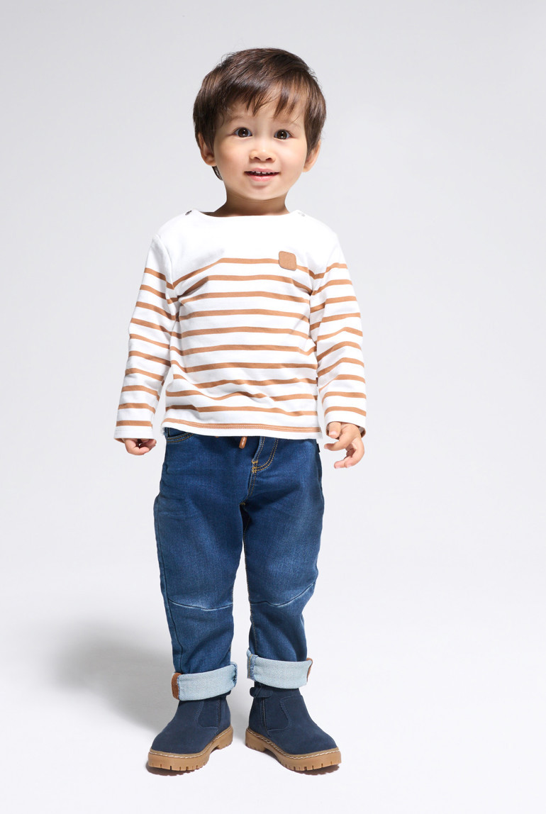 T-shirt marinière marron bébé garçon - Marron châtaigne