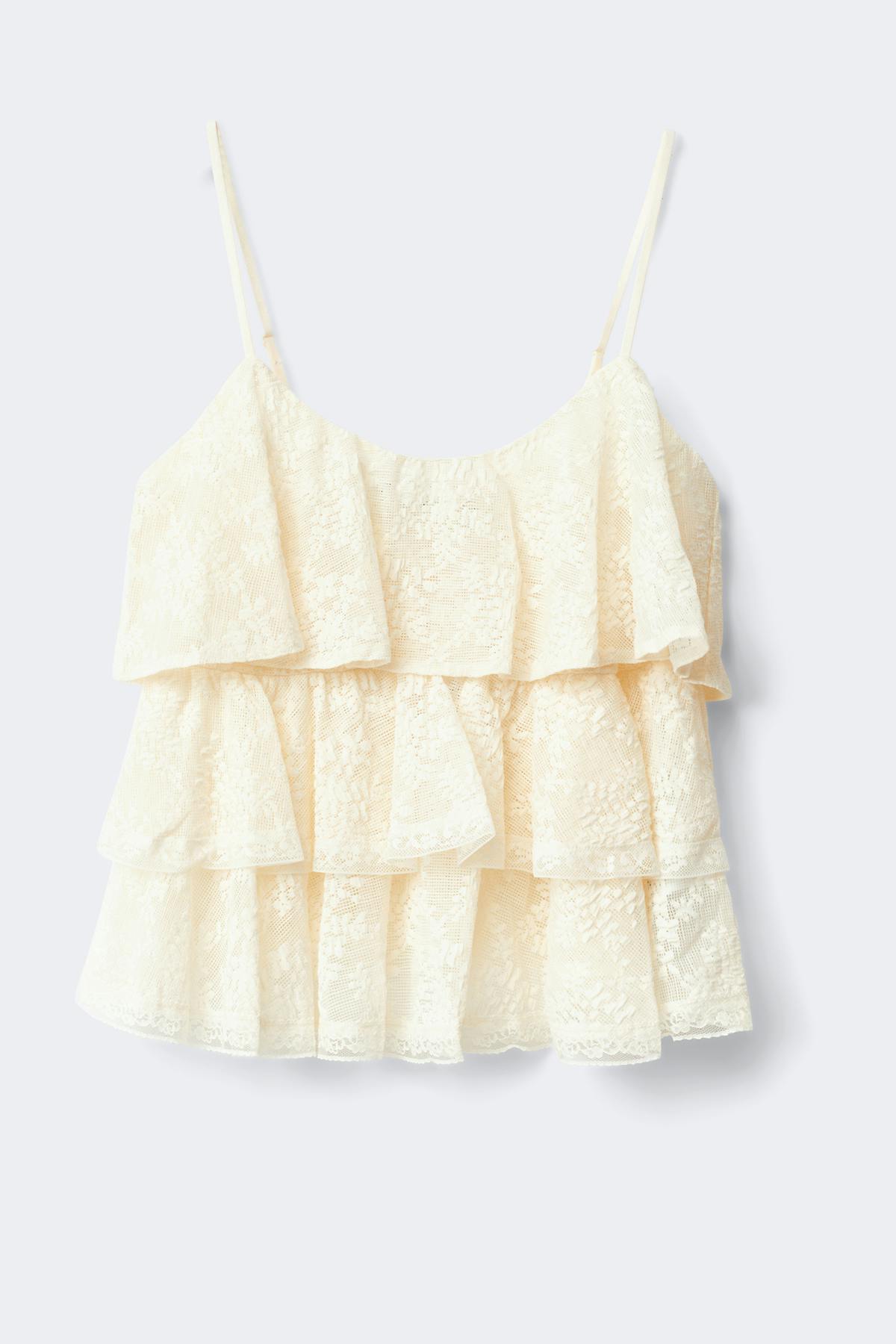 Lace frill singlet - White