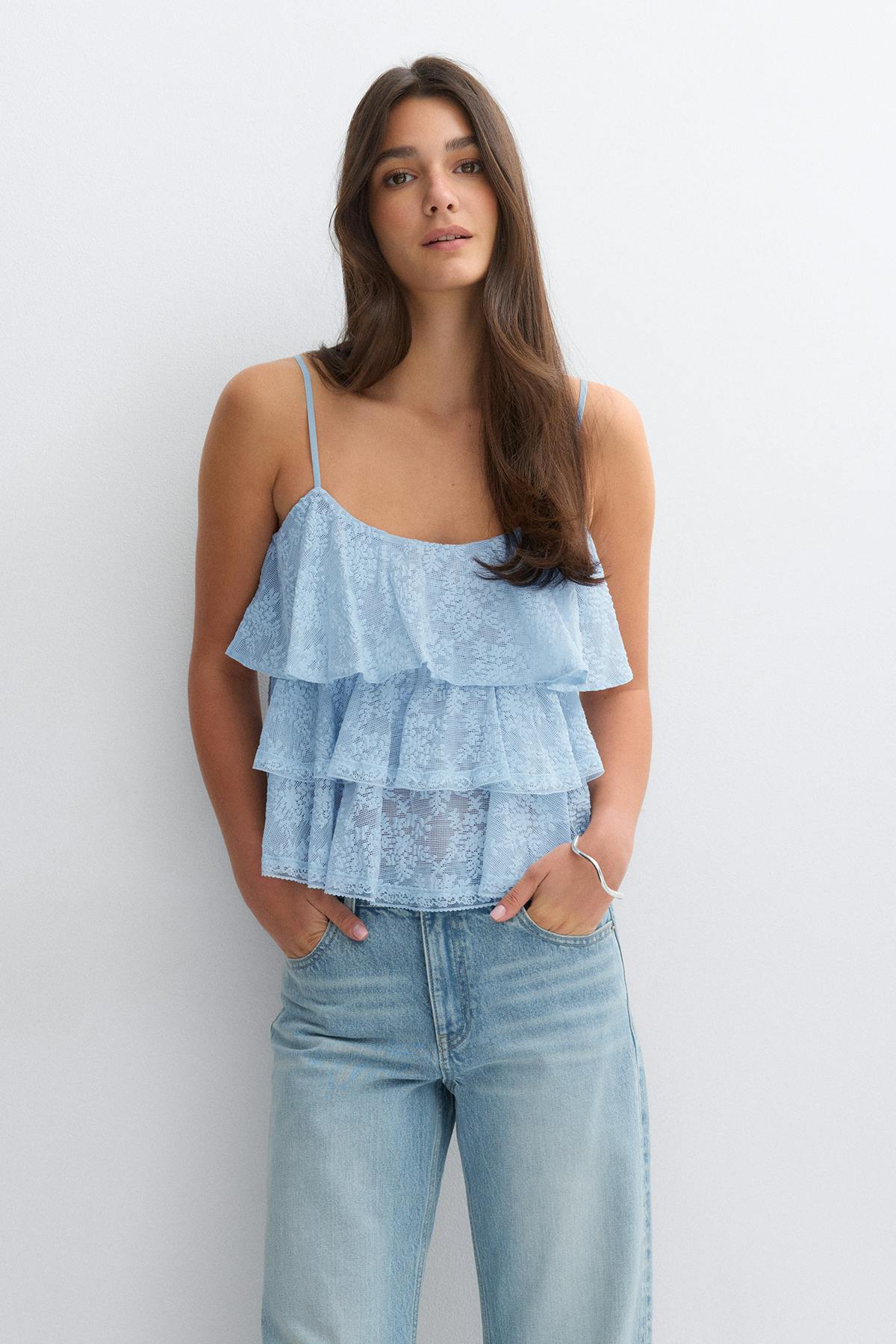 Lace frill singlet - Blue