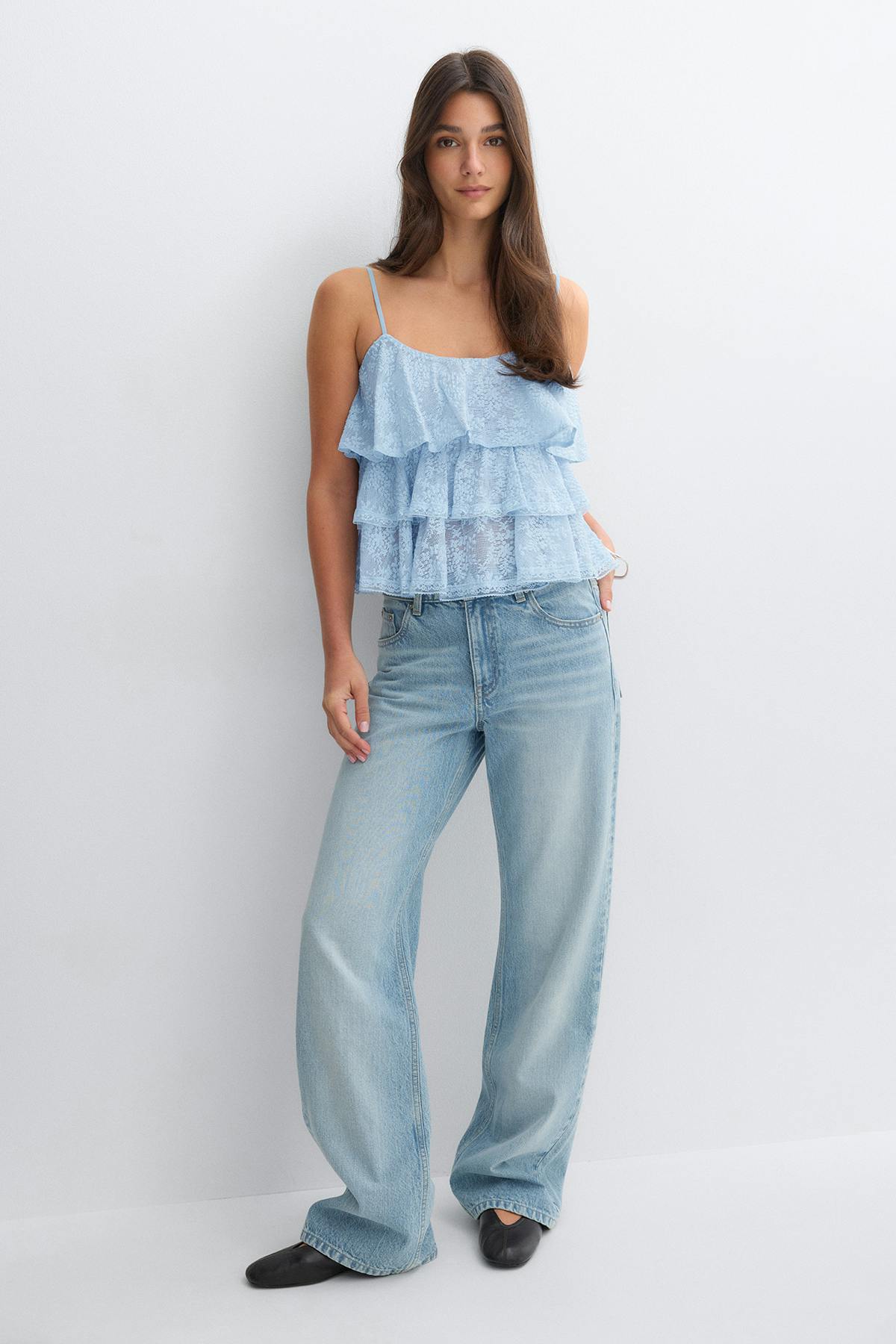 Lace frill singlet - Blue