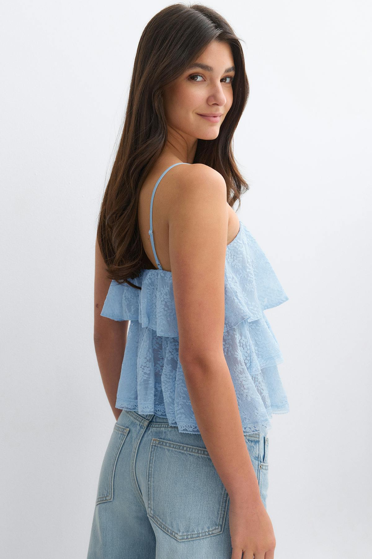 Lace frill singlet - Blue