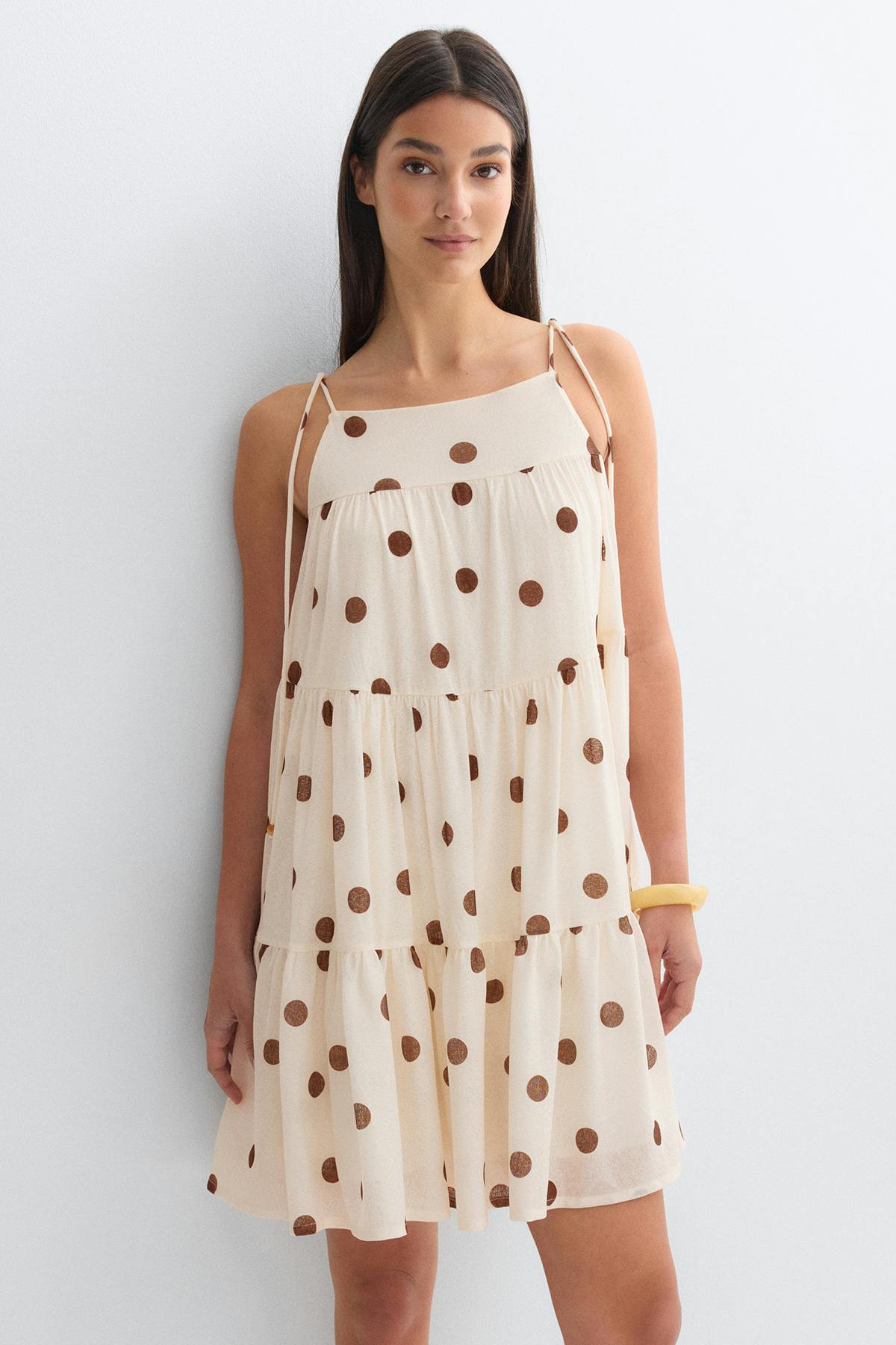 Flowy strap detail dress - Beige