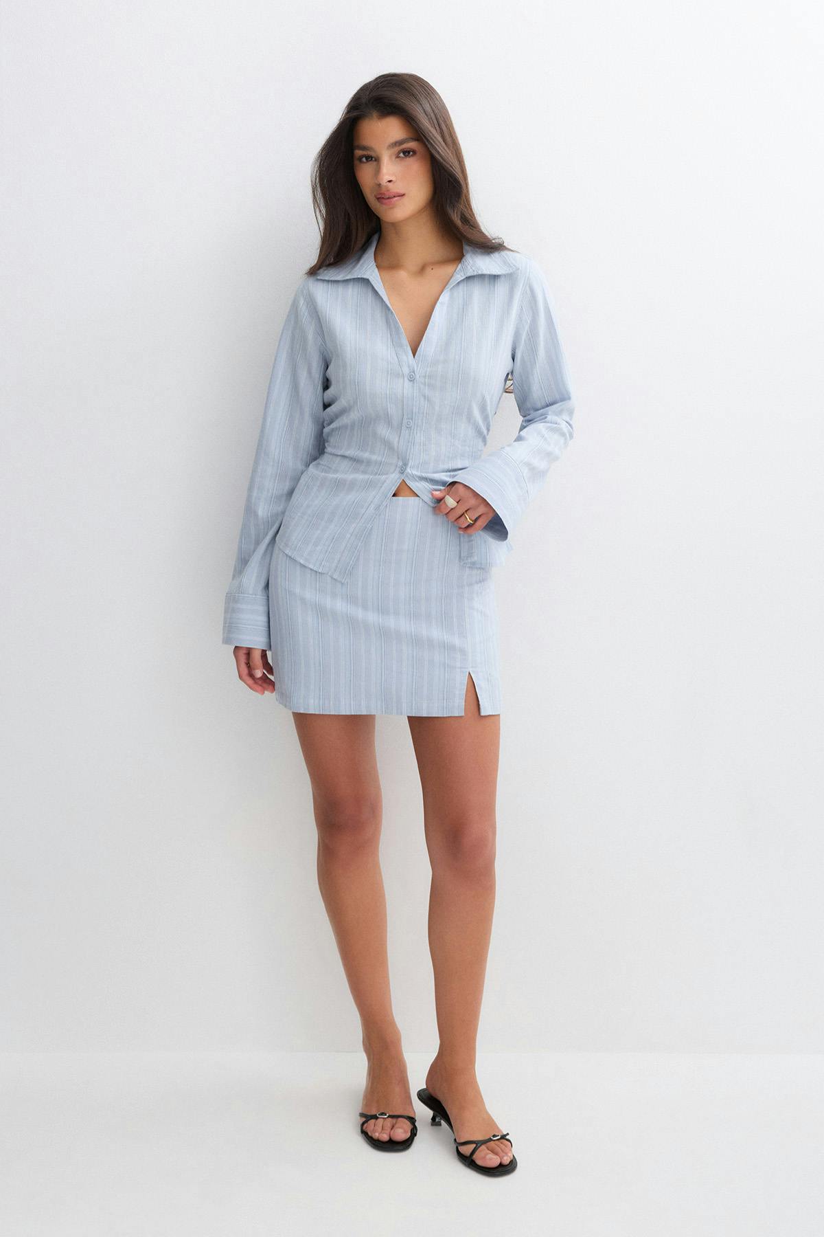 Linen blend mini skirt - Blue