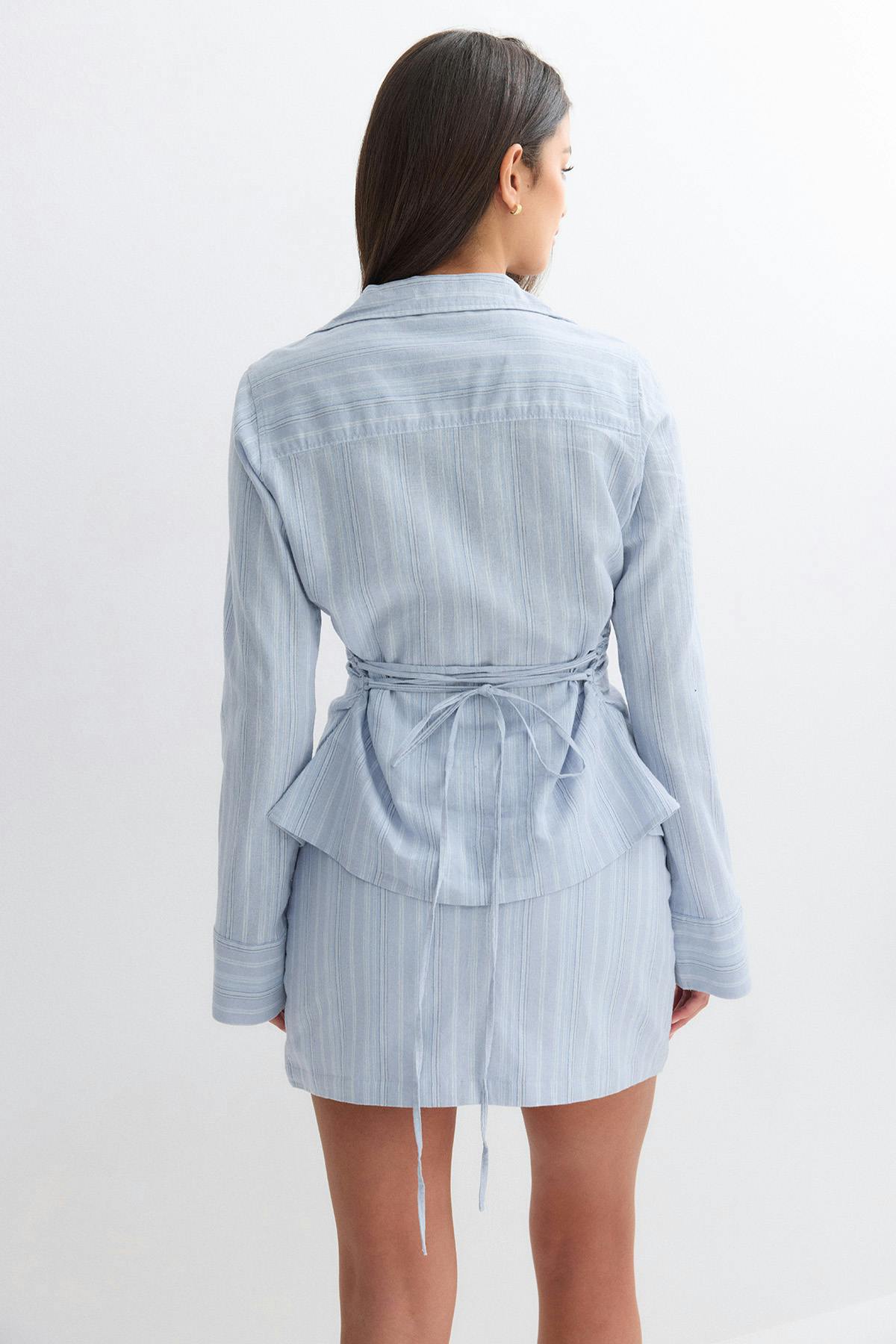 Linen blend mini skirt - Blue