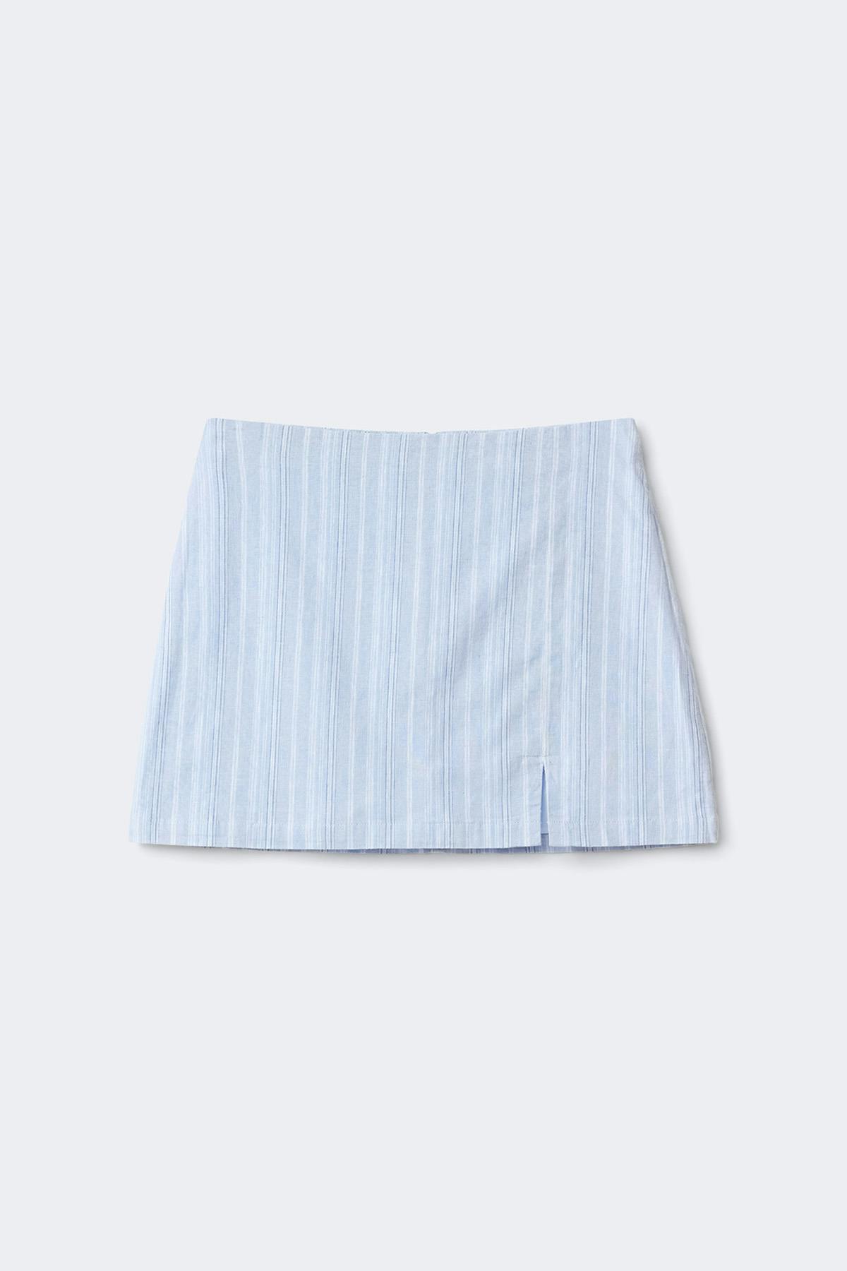 Linen blend mini skirt - Blue