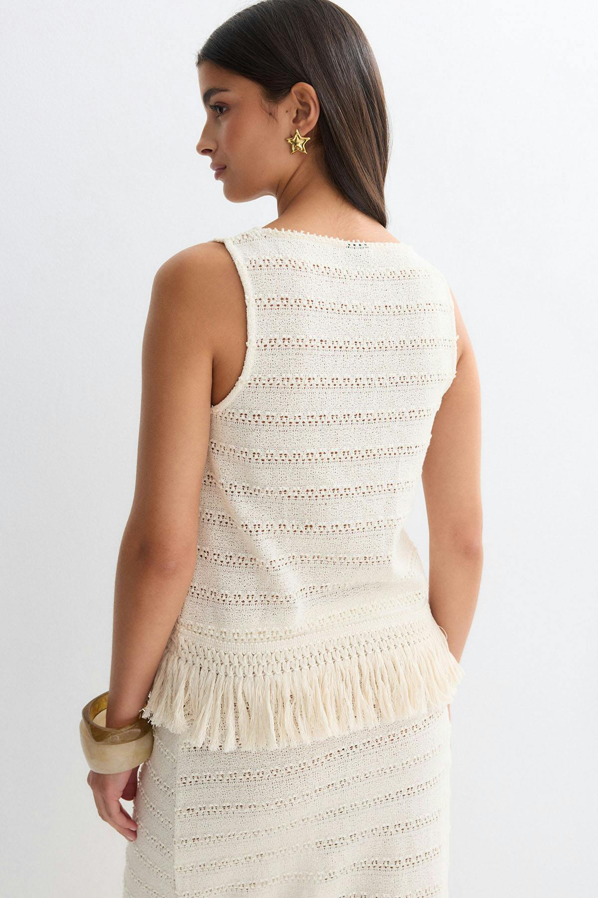 Crochet fringe top - White