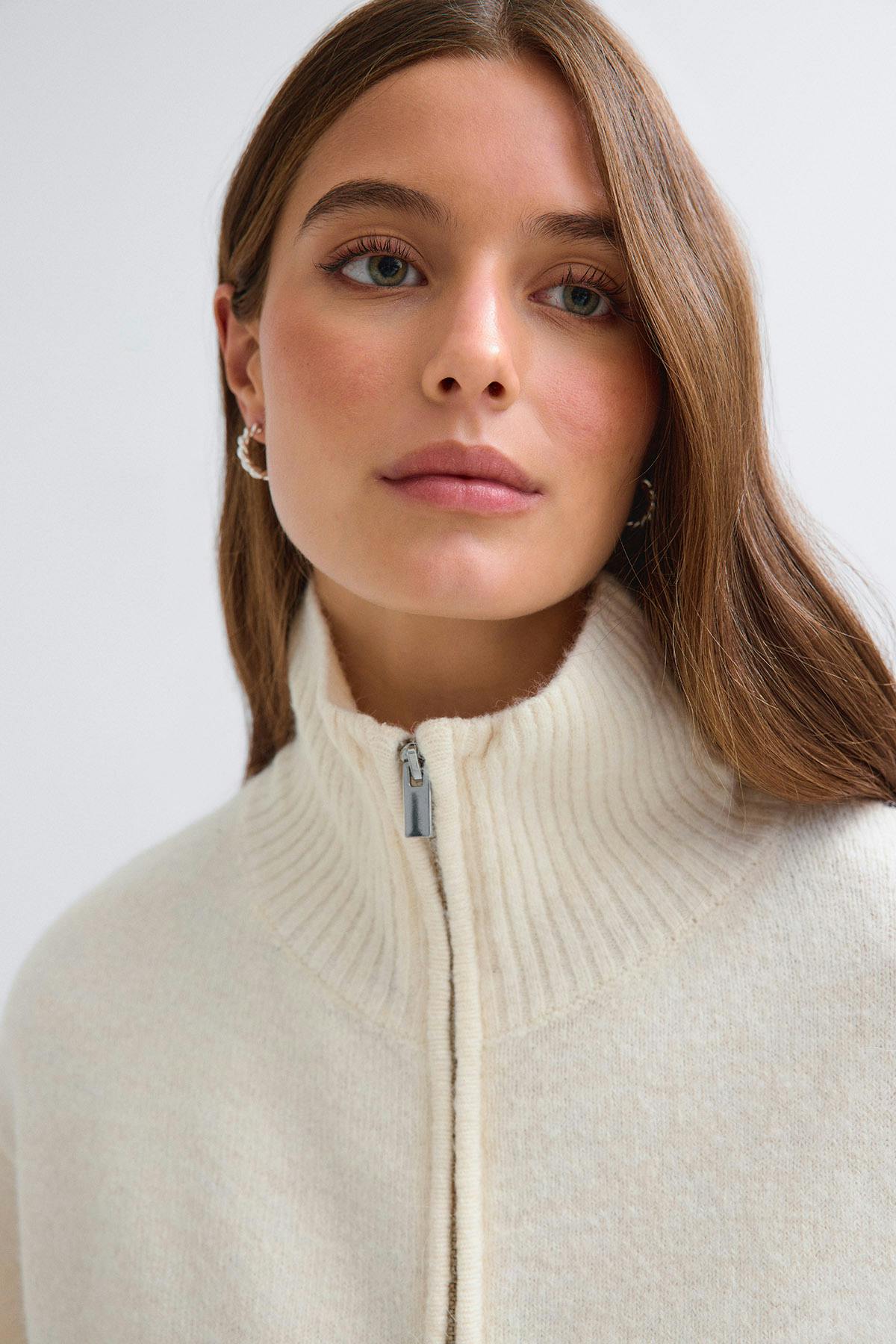 Double zip knitted cardigan - White