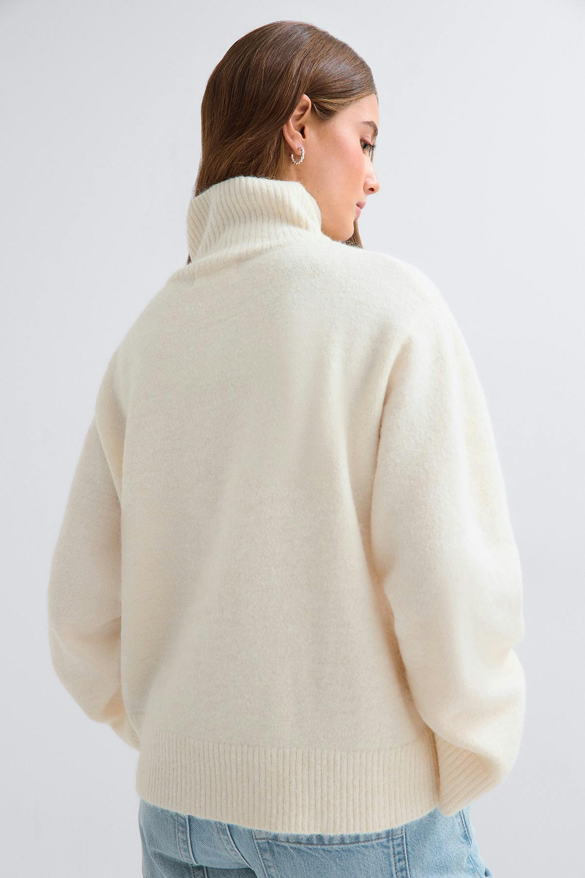 Double zip knitted cardigan - White