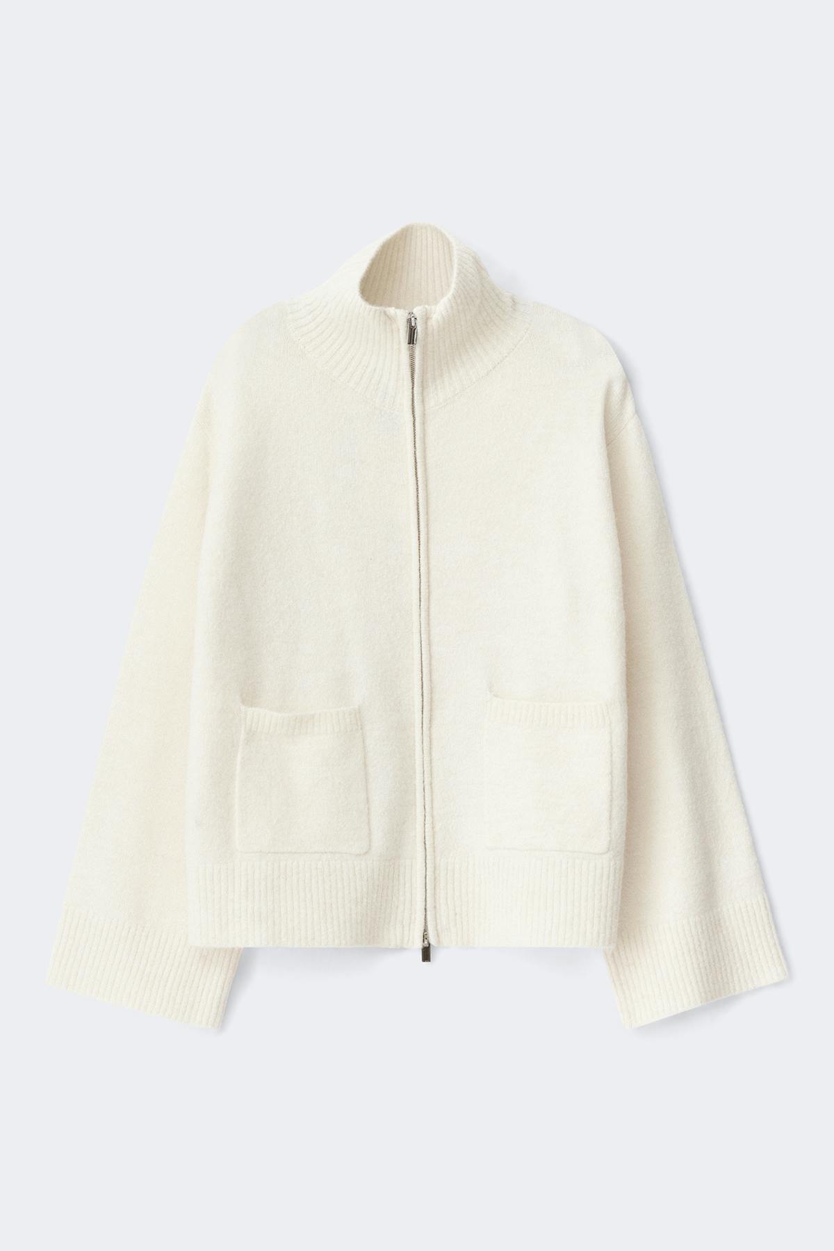 Double zip knitted cardigan - White