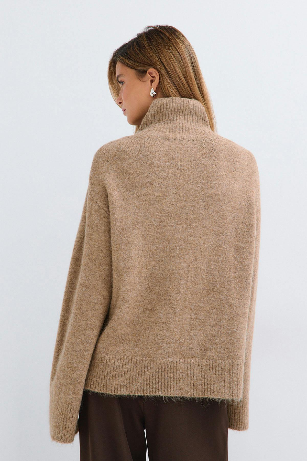 Double zip knitted cardigan - Beige