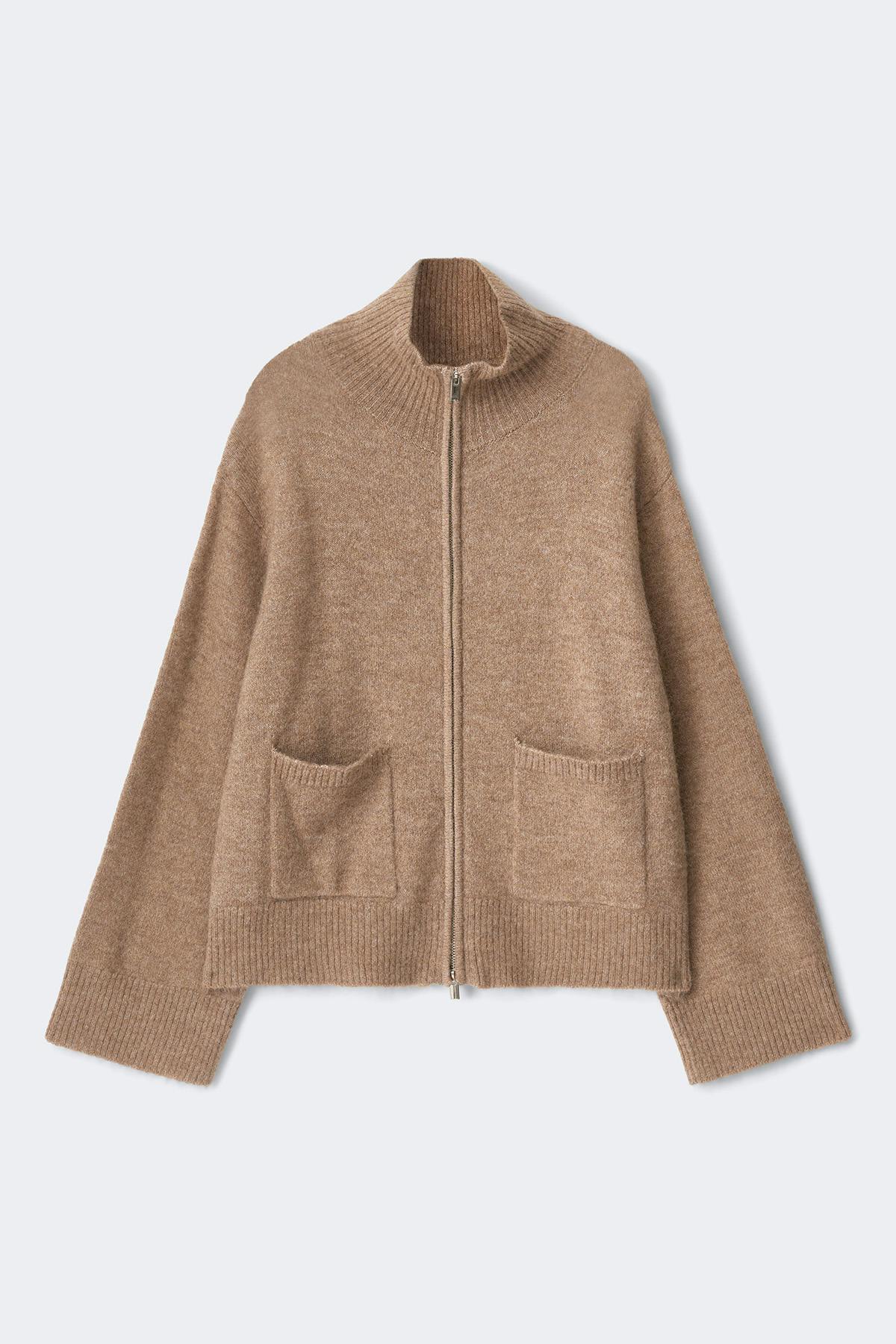 Double zip knitted cardigan - Beige