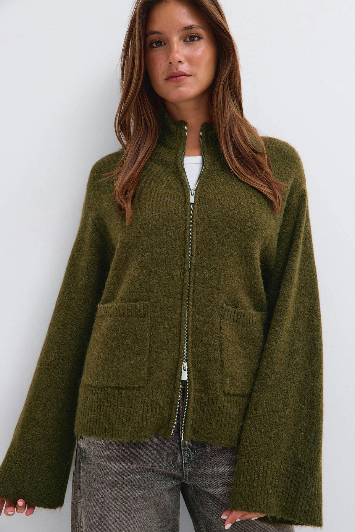 Double zip knitted cardigan - Green