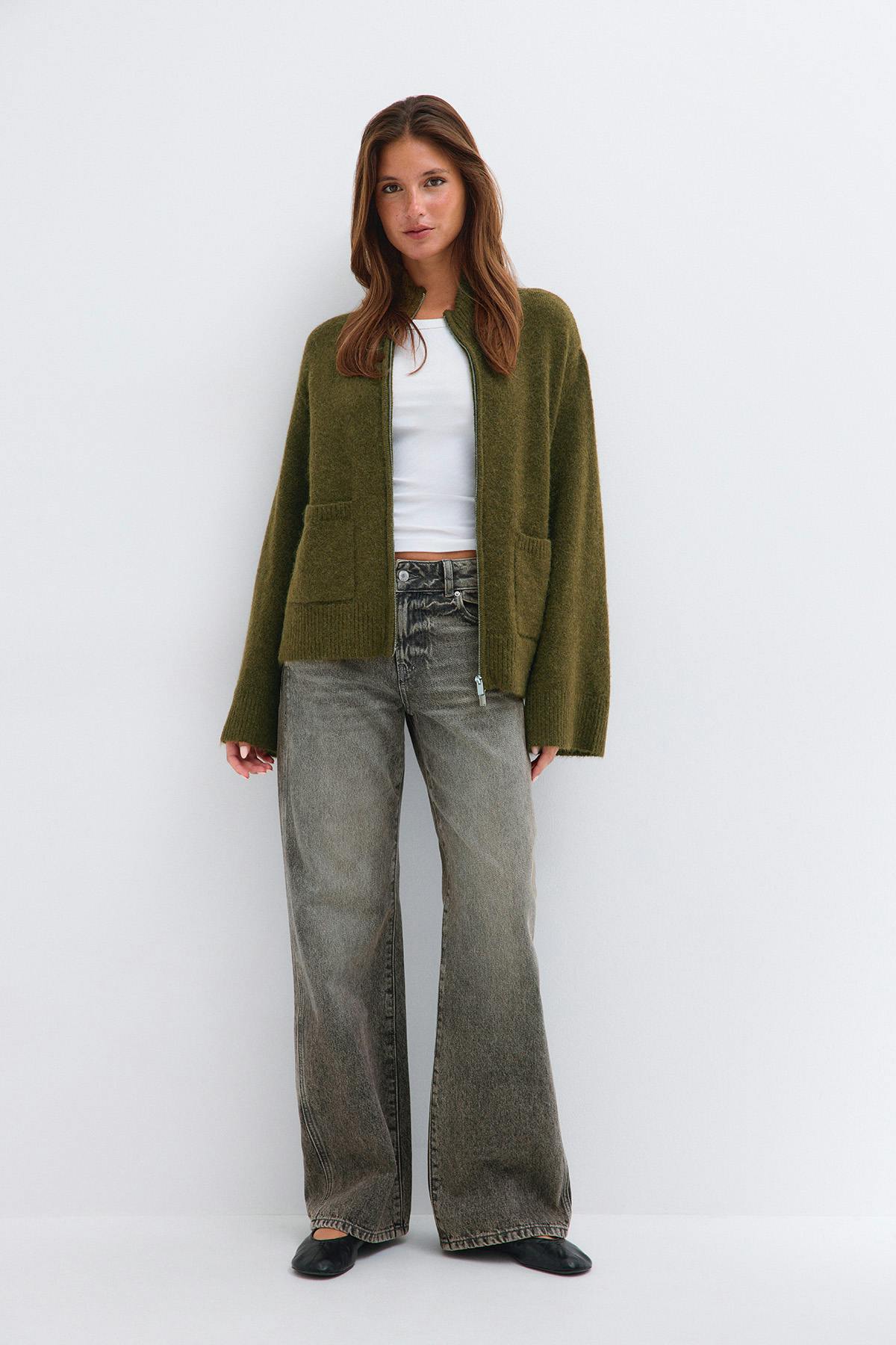 Double zip knitted cardigan - Green