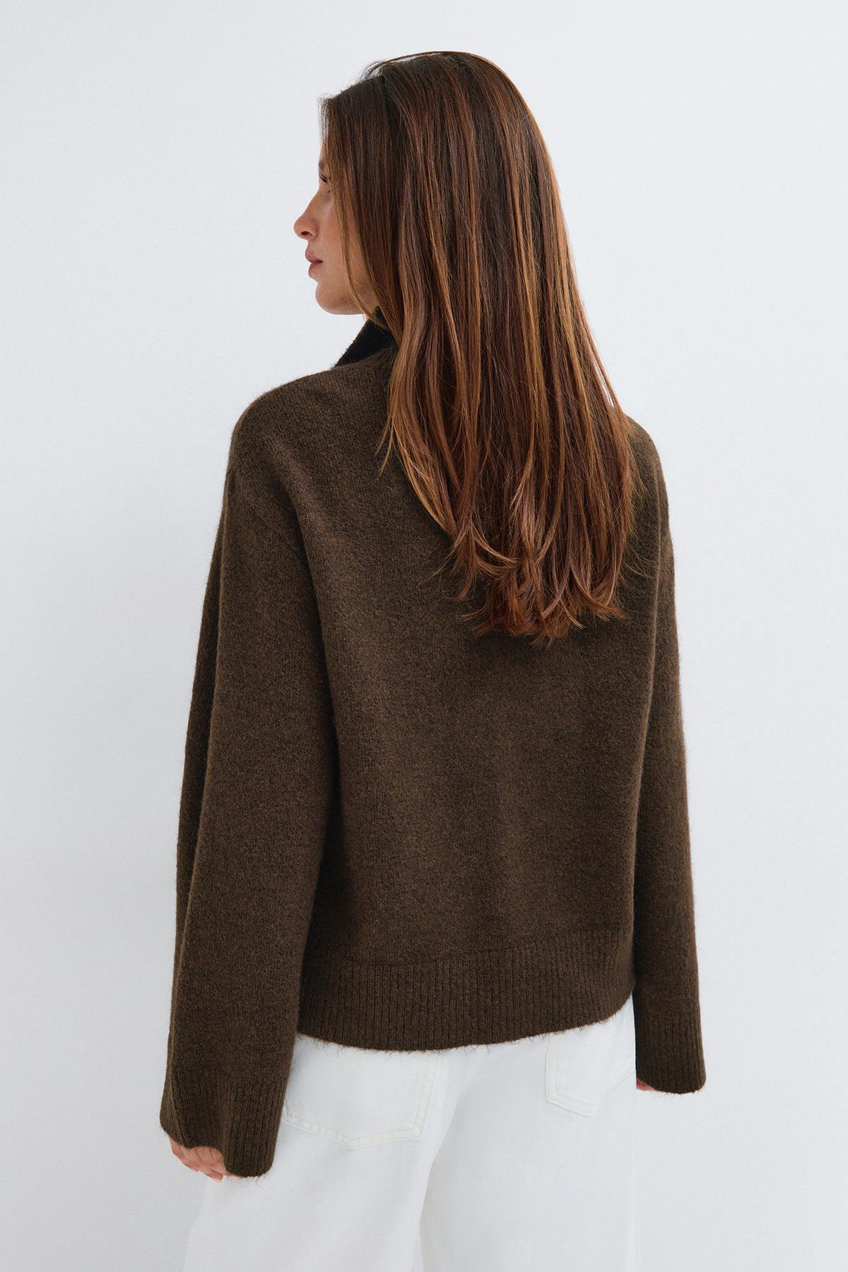 Double zip knitted cardigan - Brown