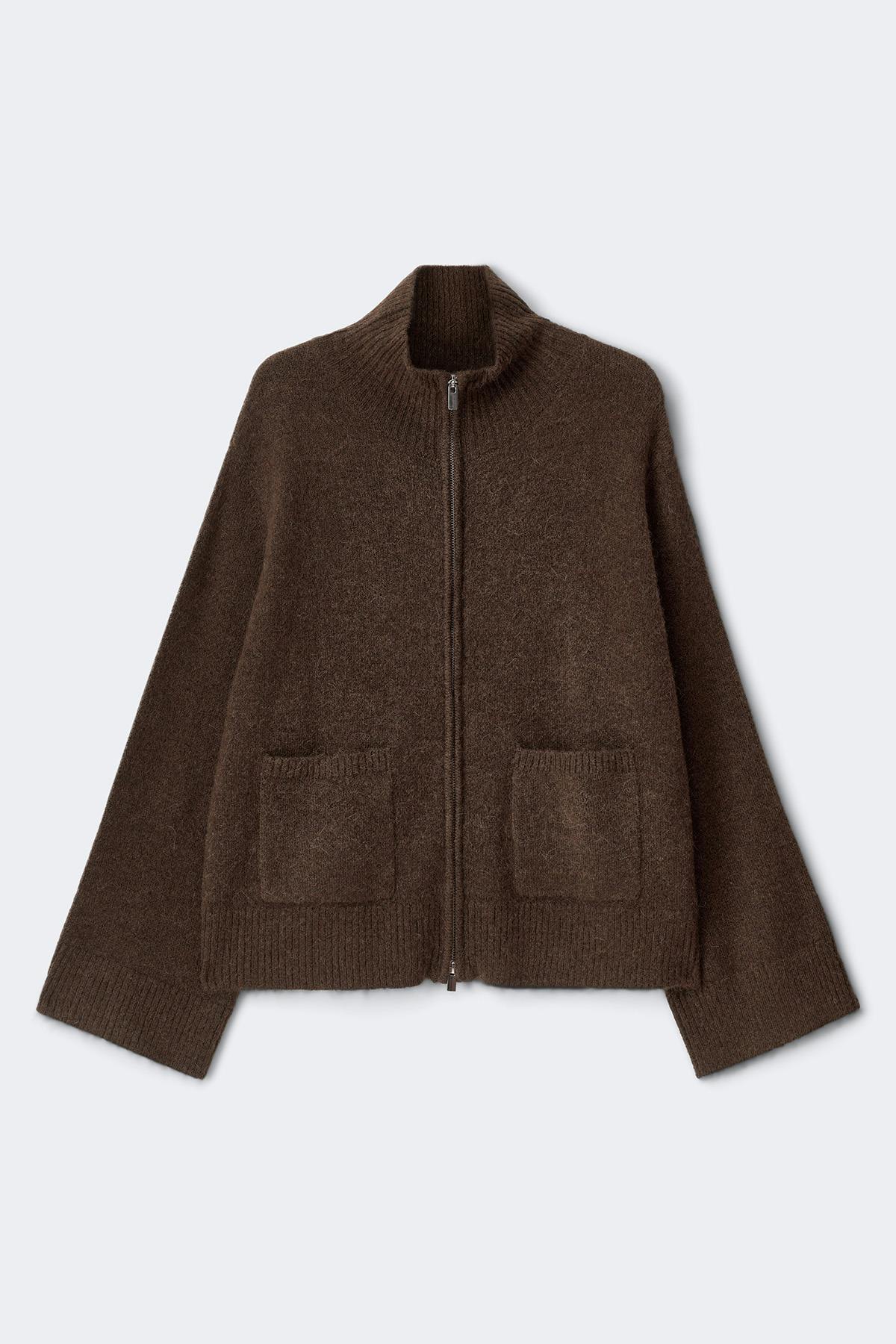 Double zip knitted cardigan - Brown