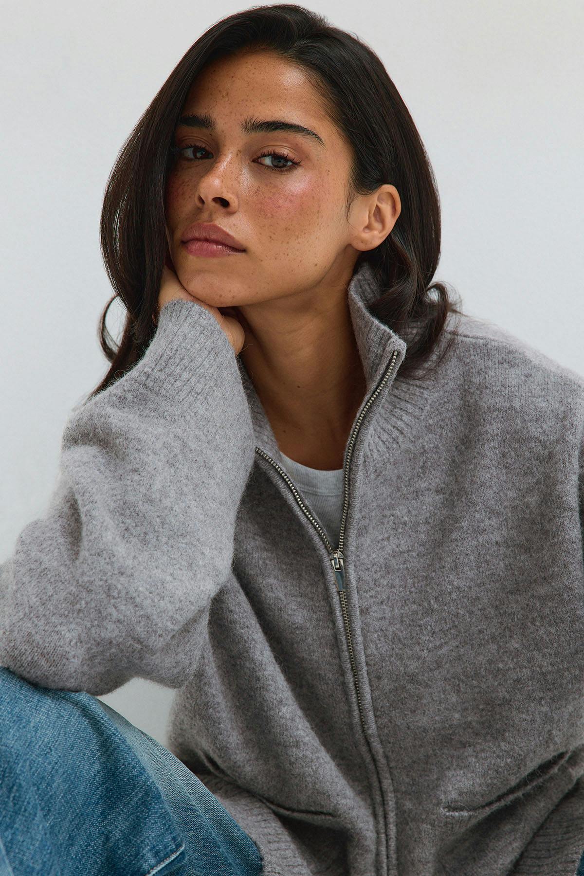 Double zip knitted cardigan - Grey