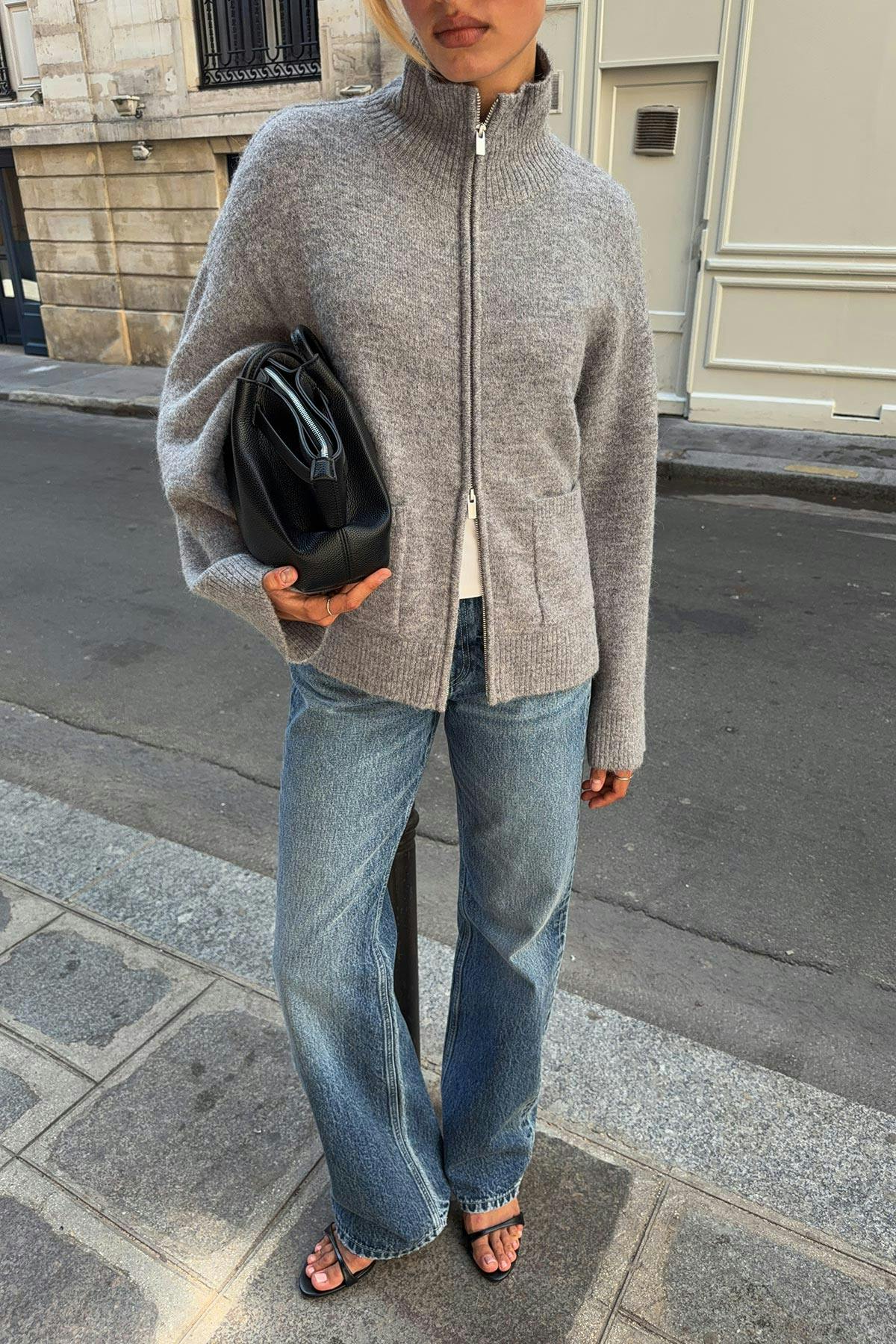 Double zip knitted cardigan - Grey