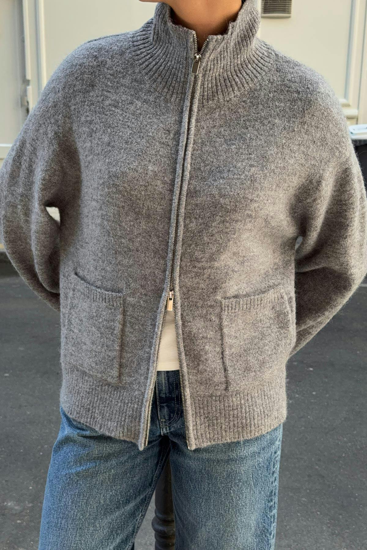 Double zip knitted cardigan - Grey