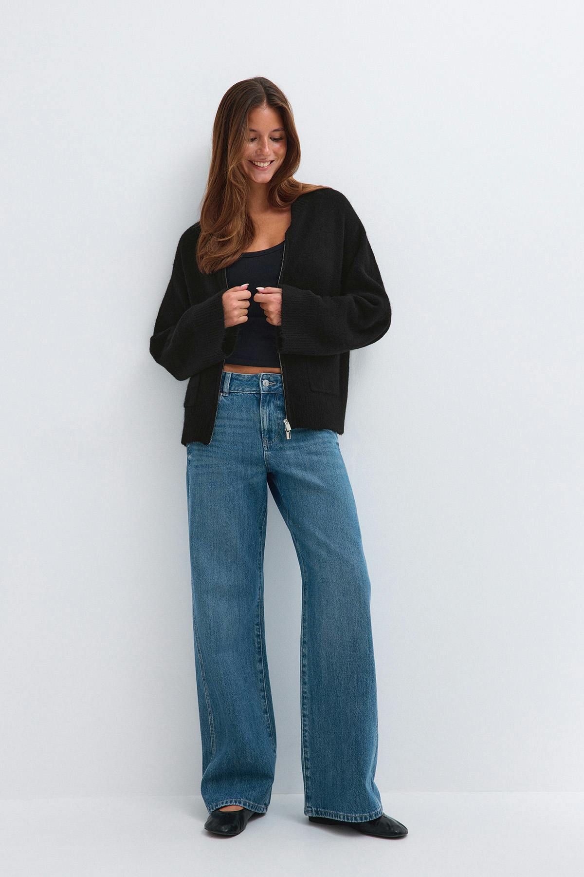 Double zip knitted cardigan - Black