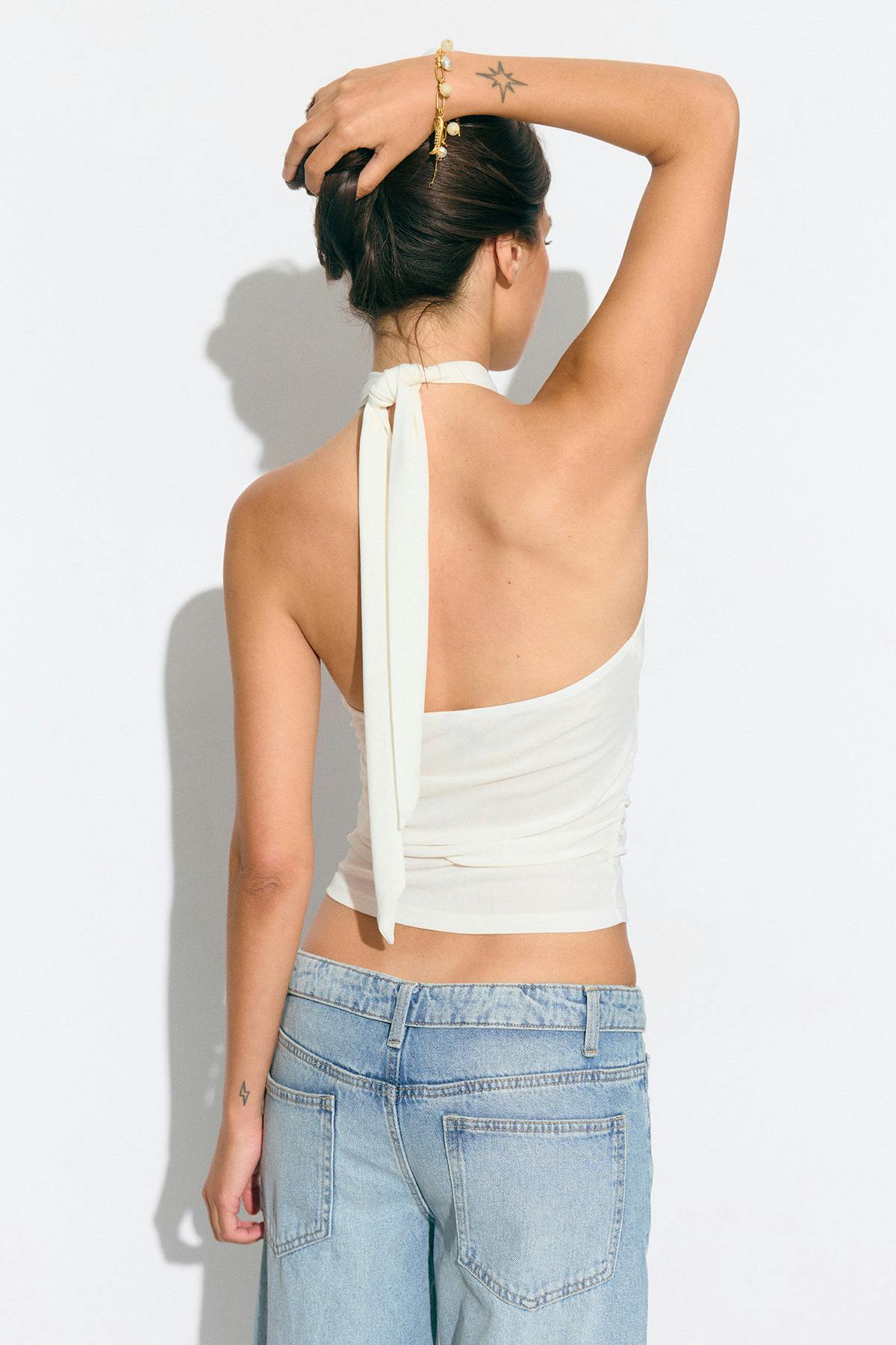 Seashell detail halterneck top - White