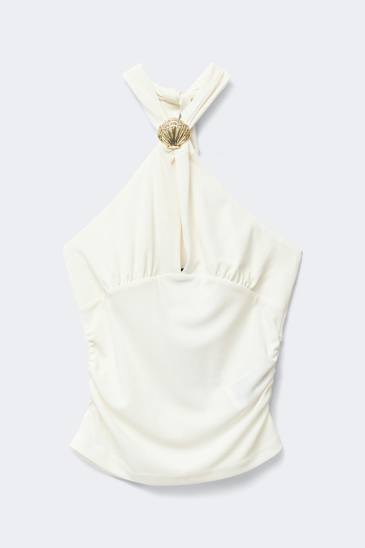 Seashell detail halterneck top - White