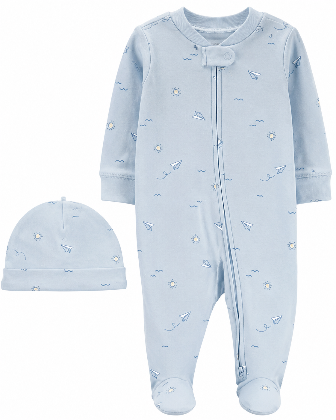 Baby Blue Airplane 2-Piece Sleep And Play And Cap Set