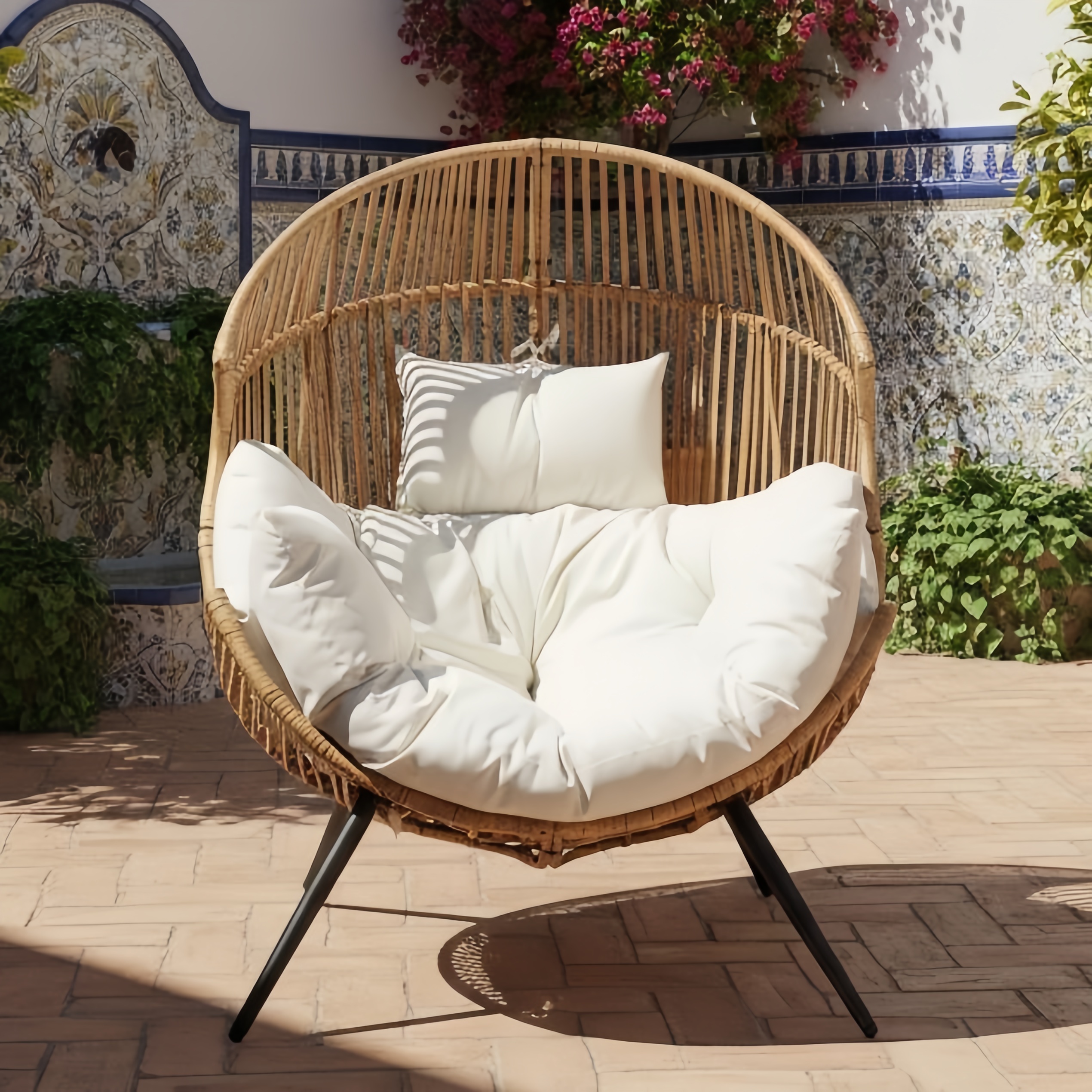 Outdoor & Indoor Wicker Egg Chair with Cushion - Oversized Rocking Lounger for Patio, Bedroom, and Balcony