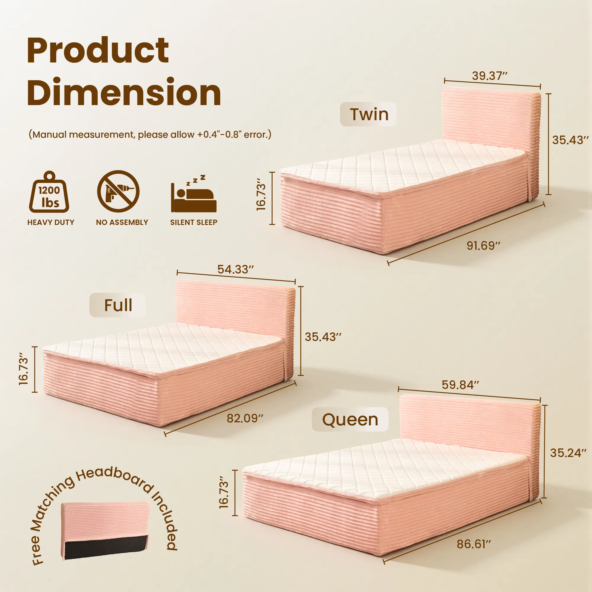 Queen Size Memory Foam Mattress with Removable Headboard, 17" Sofa Bed Full Mattress, Individually Pocketed Springs, Pressure Relief, Motion Isolation, Provides Support, CertiPUR-US Certified - No Assembly Required