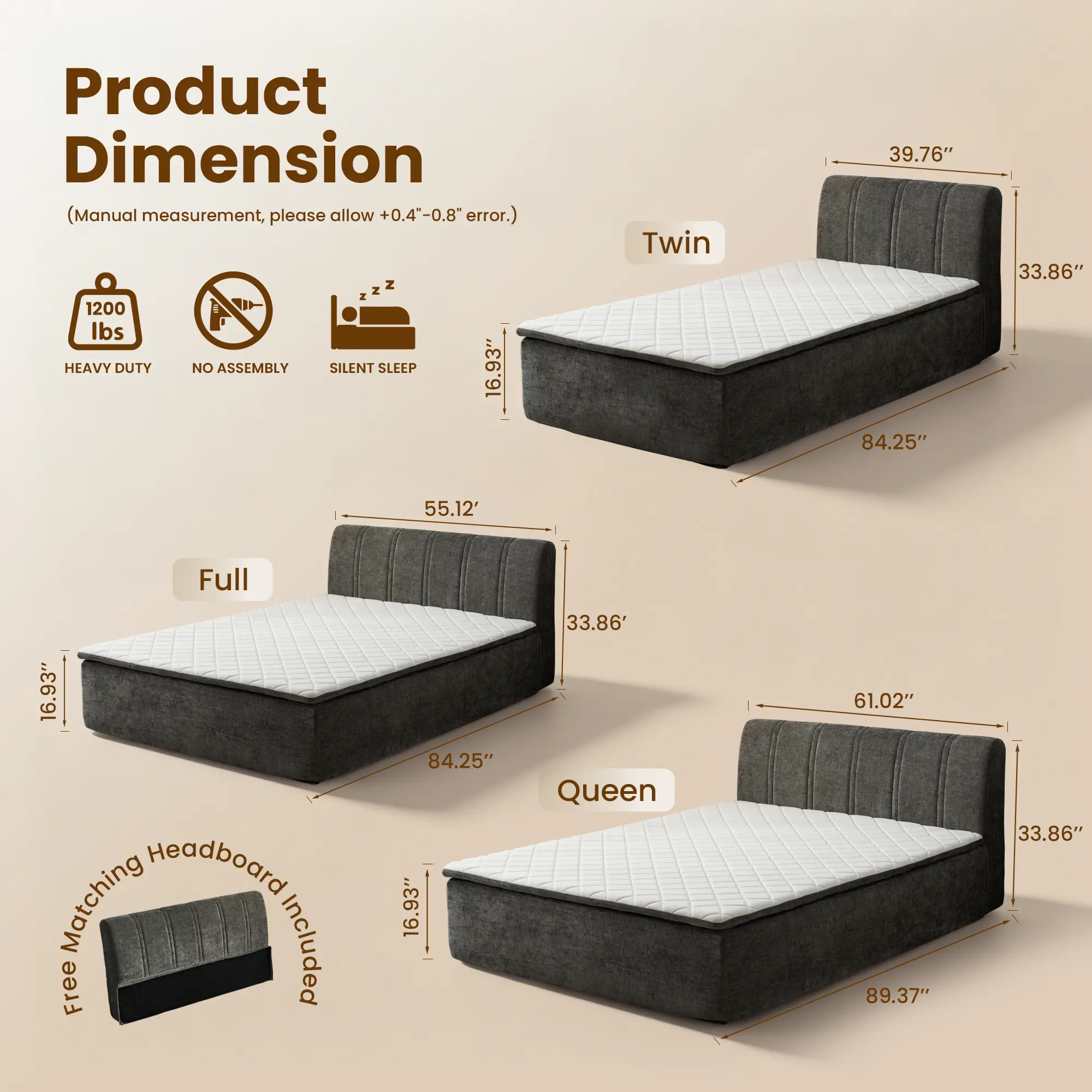 Queen Size Memory Foam Mattress with Removable Headboard, 17" Sofa Bed Full Mattress, Individually Pocketed Springs, Pressure Relief, Motion Isolation, Provides Support, CertiPUR-US Certified - No Assembly Required