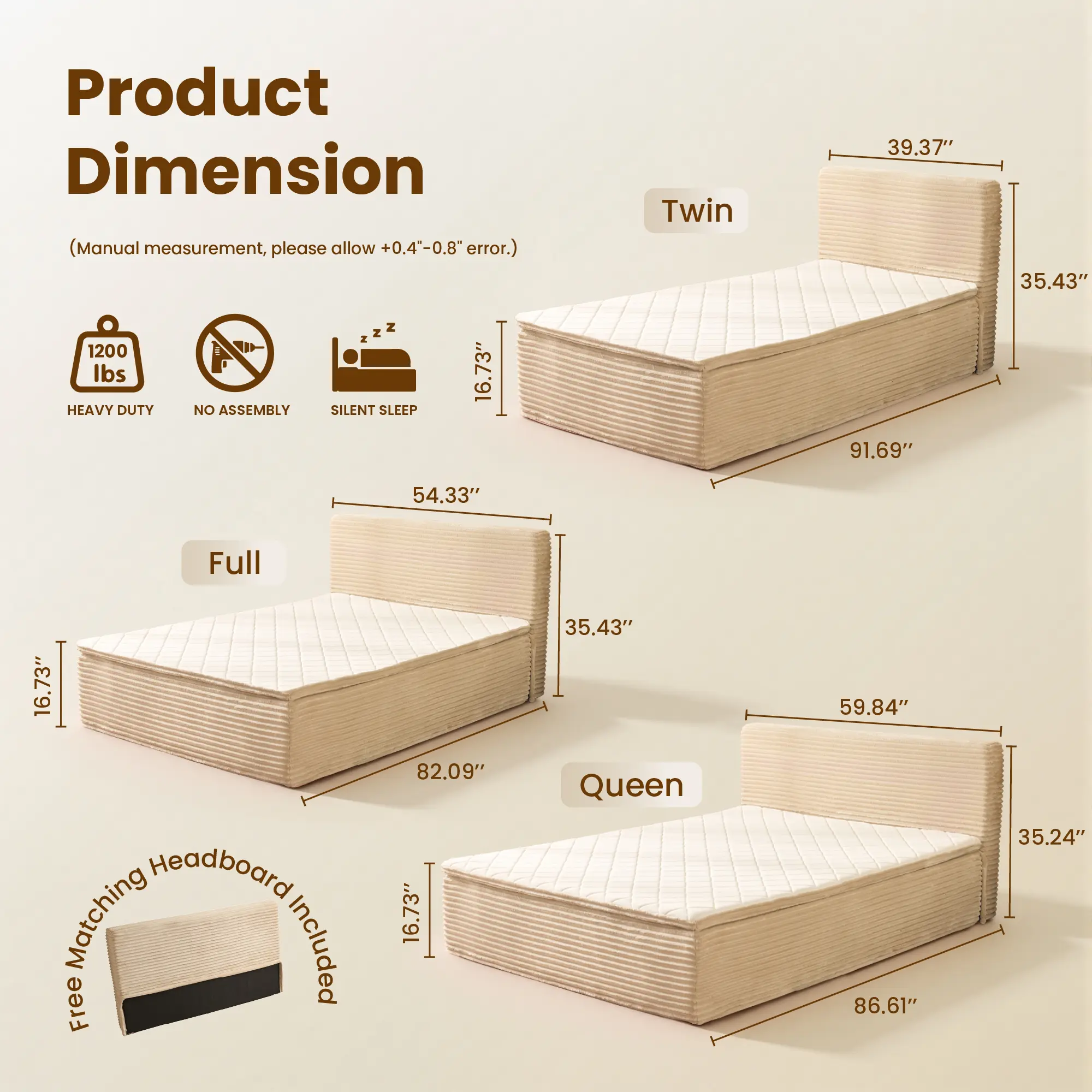Queen Size Memory Foam Mattress with Removable Headboard, 17" Sofa Bed Full Mattress, Individually Pocketed Springs, Pressure Relief, Motion Isolation, Provides Support, CertiPUR-US Certified - No Assembly Required