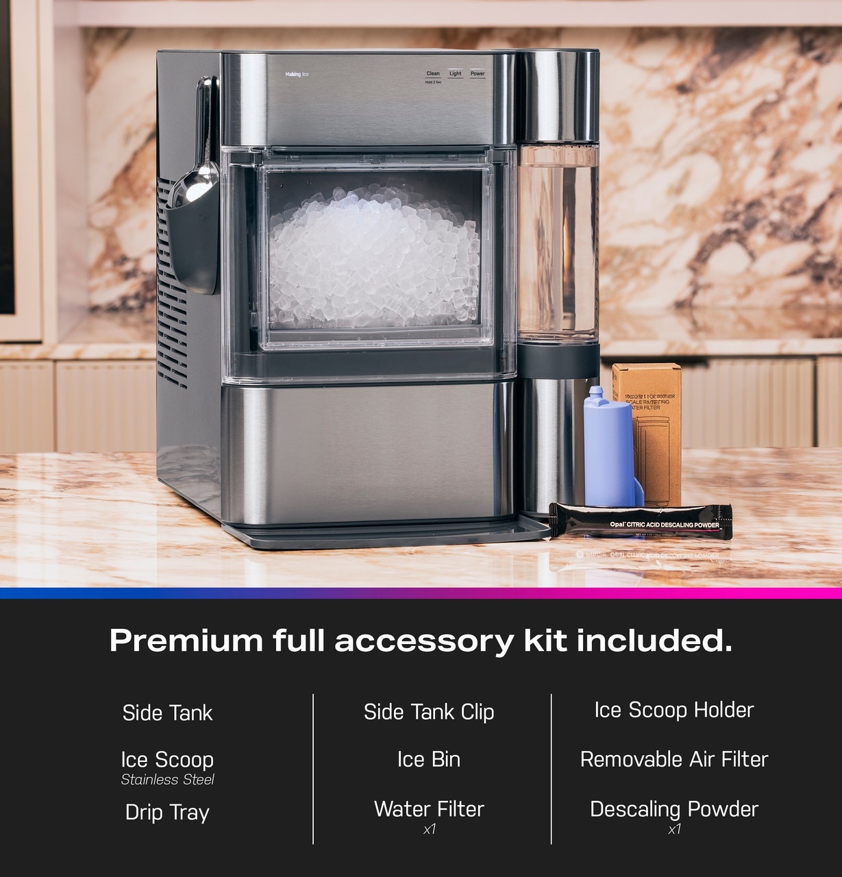 🔥Last Day Clearance🔥Ice Maker with Side Tank and Scale Inhibiting Filter